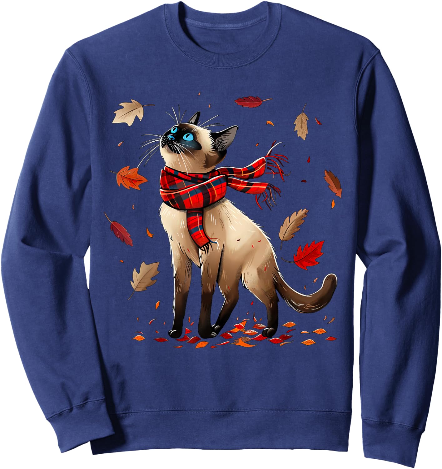Retro Fall Leaf Siamese Cat Autumn Season Thanksgiving (kid) Sweatshirt - Sweatshirt | Navy