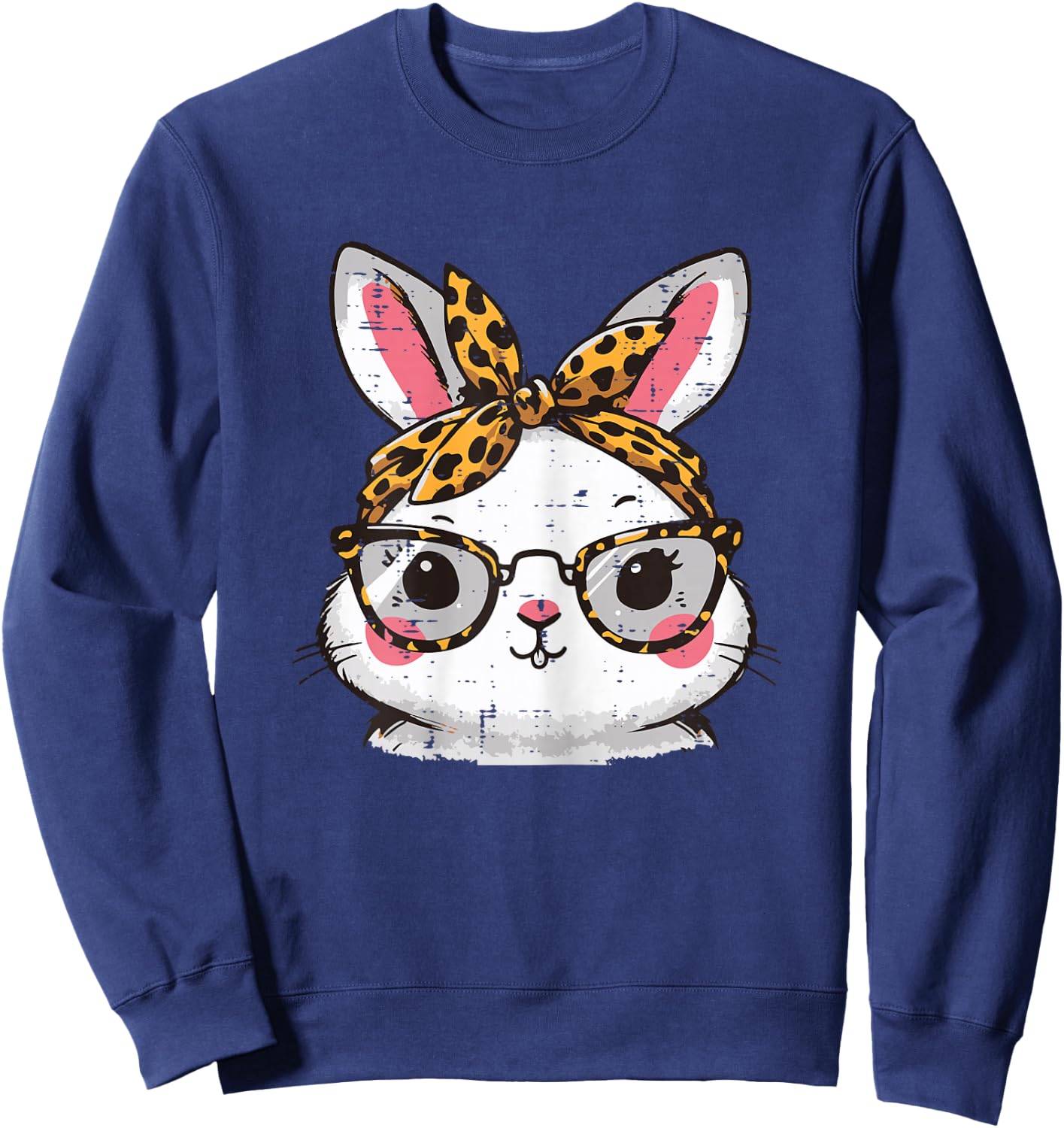 Easter Bunny Face Leopard Glasses Rabbit Women Girls Kids Sweatshirt - Sweatshirt | Navy