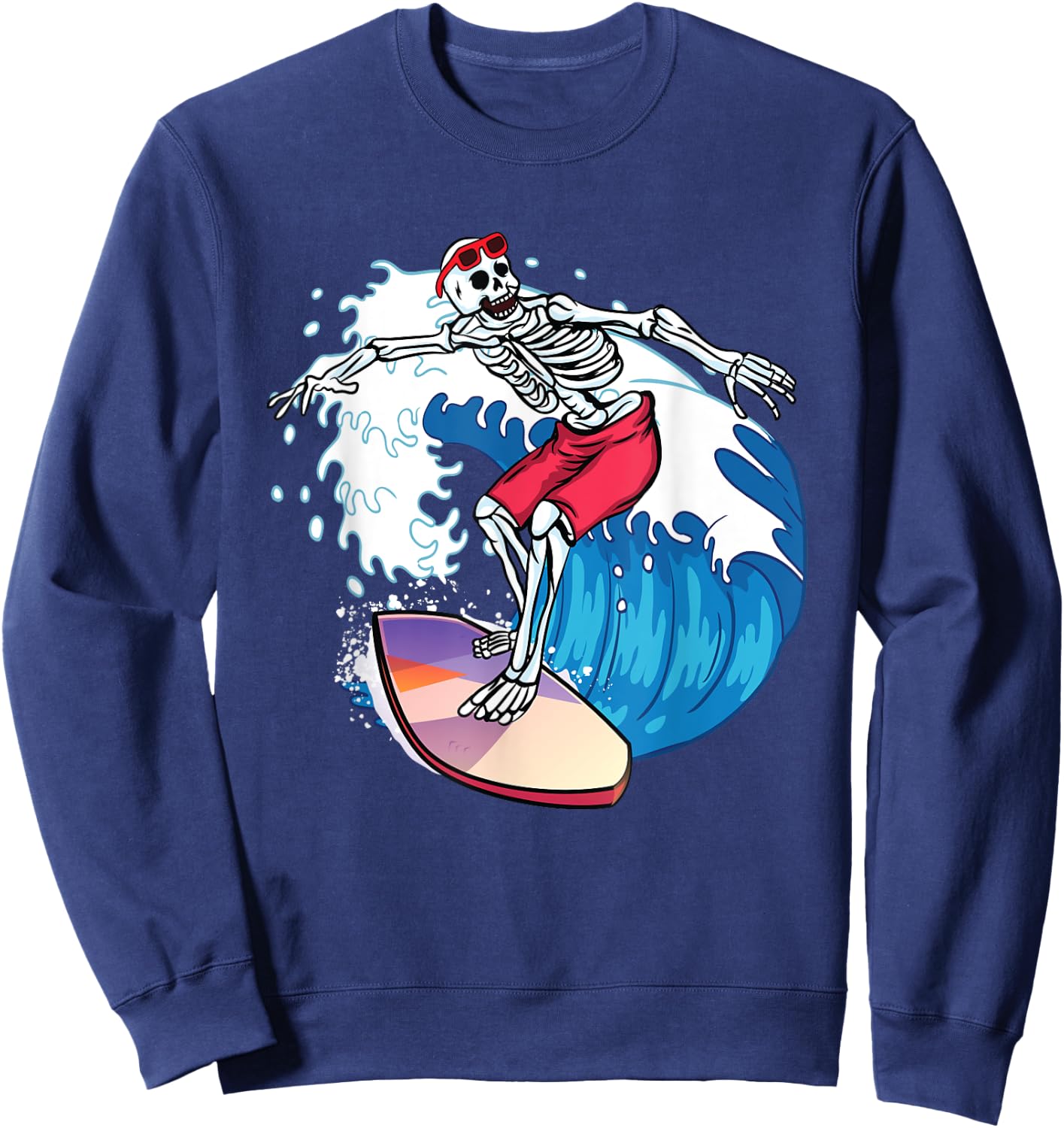 Surfer Skeleton Surfboard Surfing Dude Cool Novelty Graphic Sweatshirt - Sweatshirt | Navy