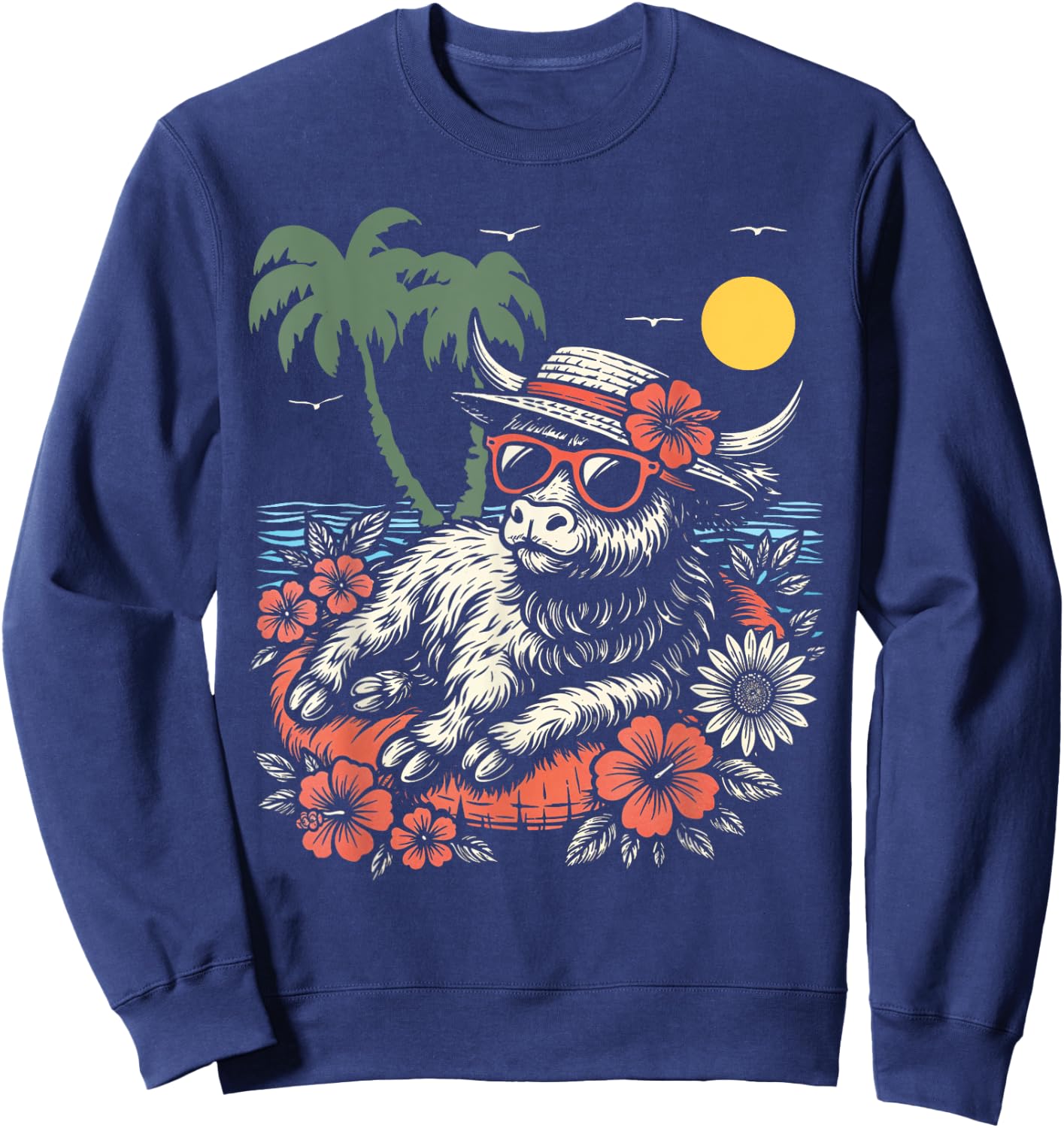 Cute Cow Beach Floatie Highland Cattle Summer Vibes Sweatshirt - Sweatshirt | Navy