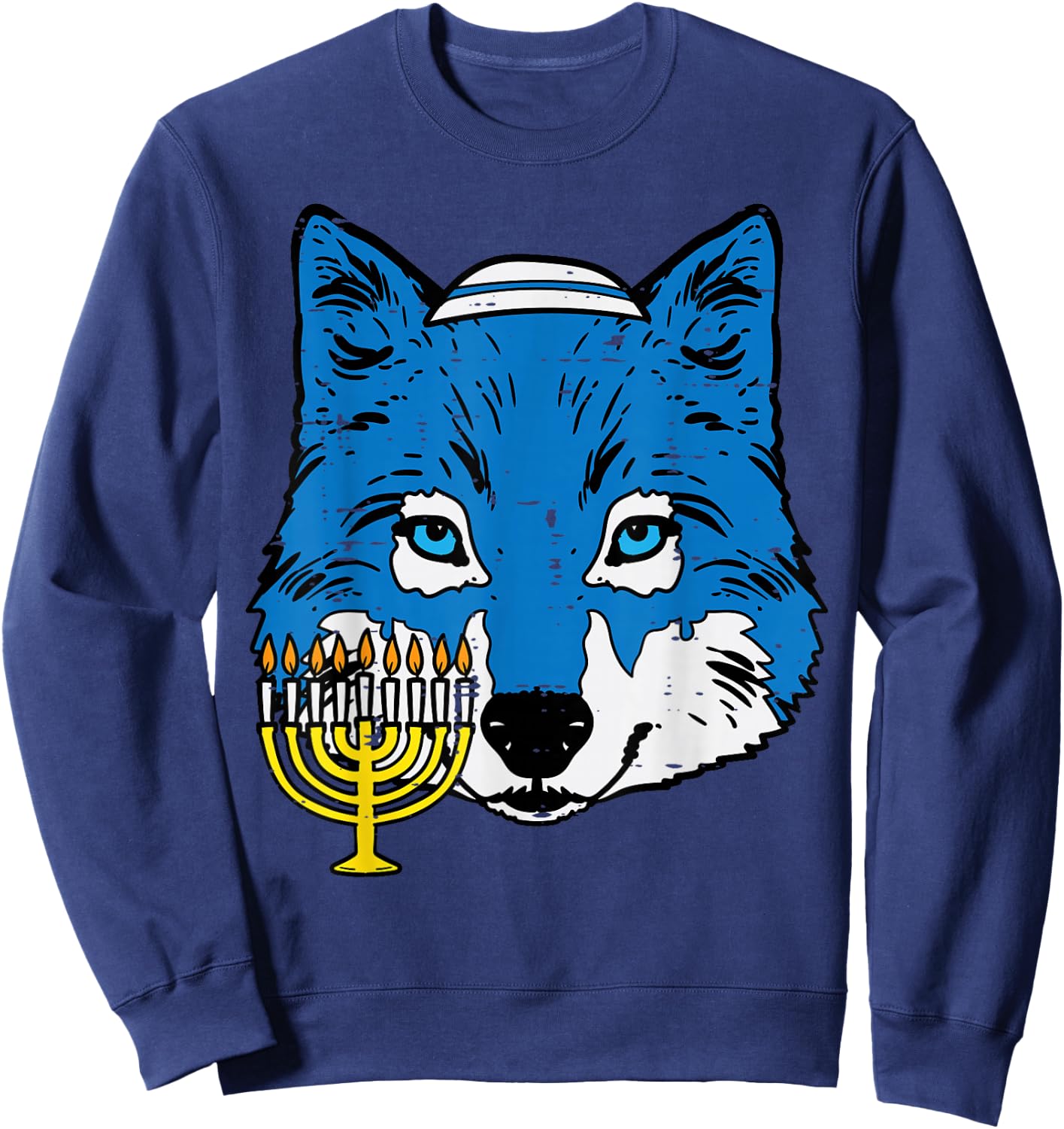 Hanukkah Wolf Chanukah Jewish Men Women Kids Boys Girls Sweatshirt - Sweatshirt | Navy