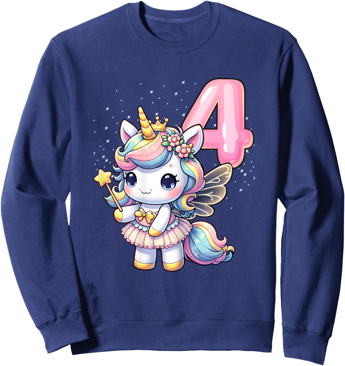 Unicorn Fairy 4th Birthday 4 Year Old Party Girls Outfit Sweatshirt - Sweatshirt | Navy