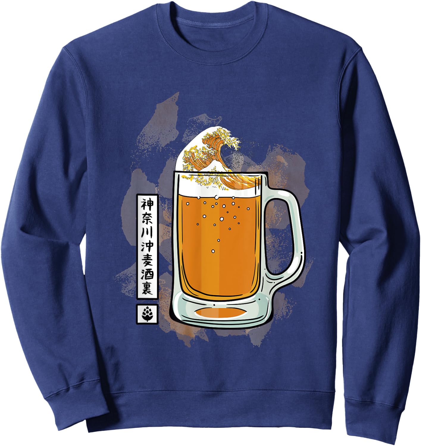The Great Beer Off Kanagawa Japanese Art Kanji Sweatshirt - Sweatshirt | Navy