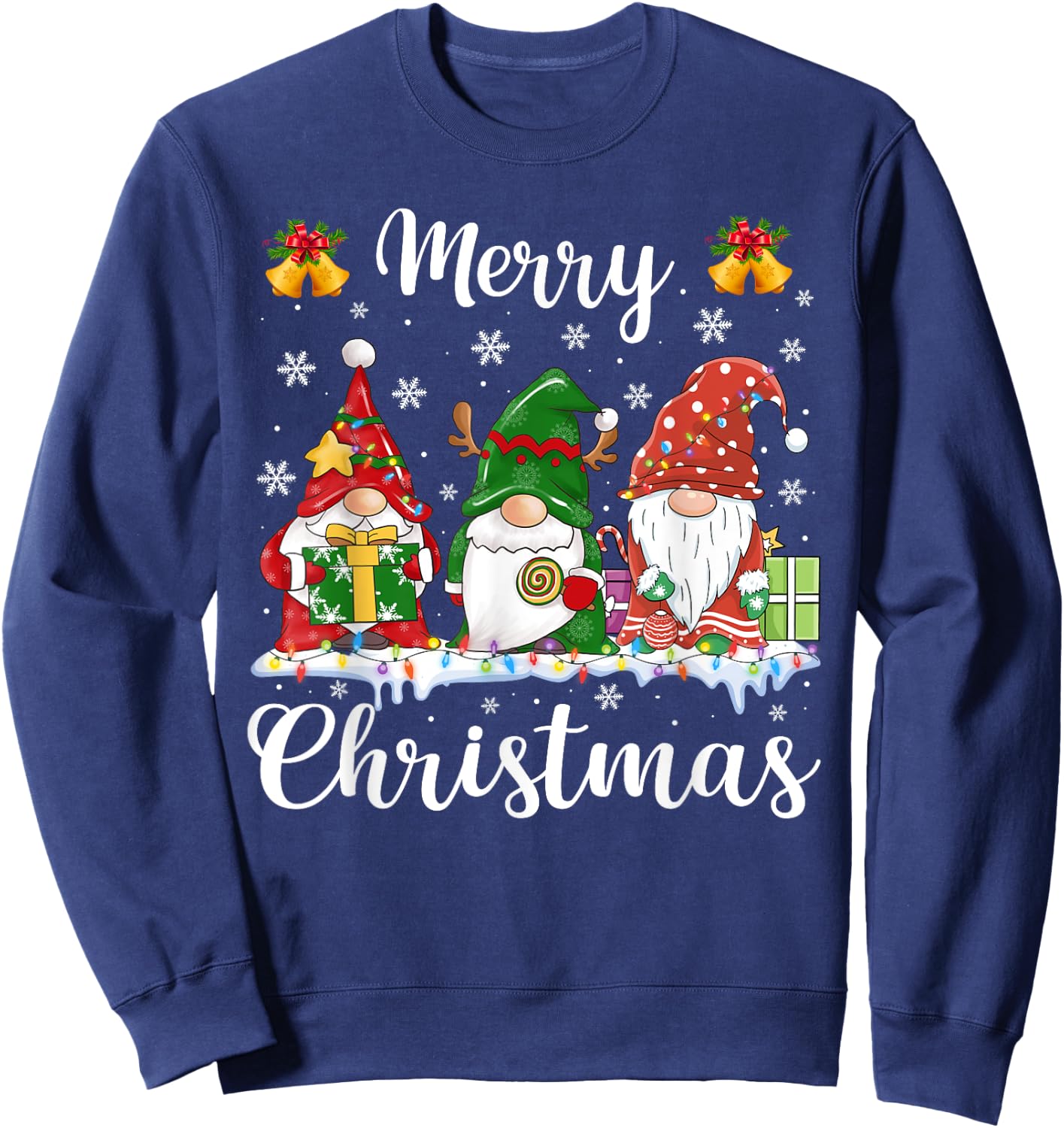 Merry Christmas Light Cute Gnomes Family Gnome Xmas Matching Sweatshirt - Sweatshirt | Navy