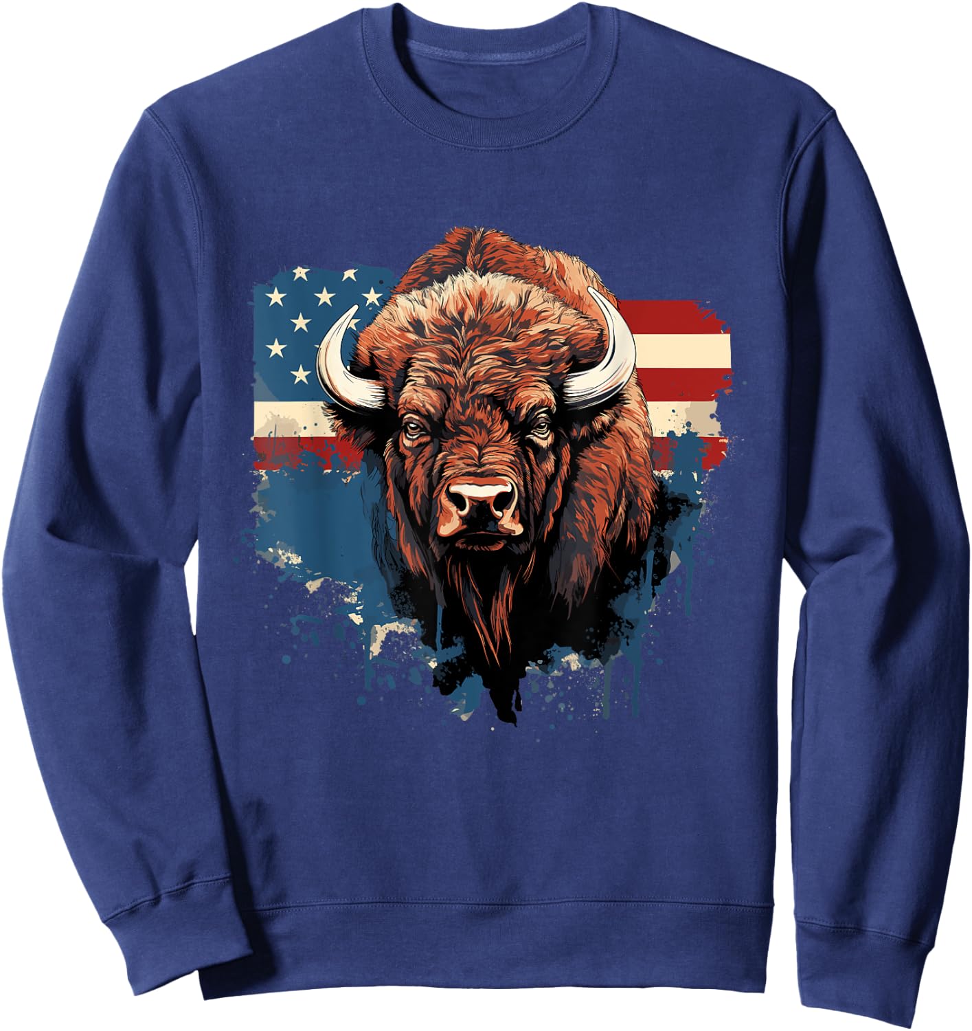Vintage Bison American Flag Buffalo Animal Men Women Kids Sweatshirt - Sweatshirt | Navy