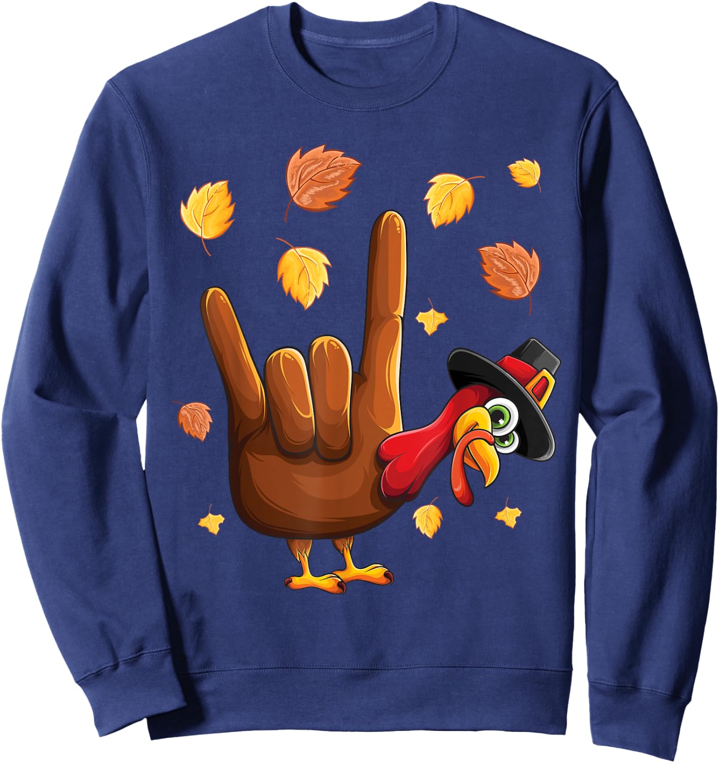 ASL Tukey American Sign Language I Love You Thanksgiving Sweatshirt - Sweatshirt | Navy