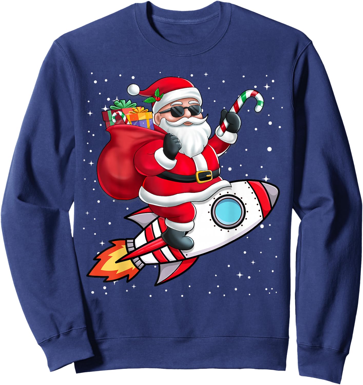 Santa Claus Riding A Space Rocket Christmas Boy Girl Kids Sweatshirt - Sweatshirt | Navy