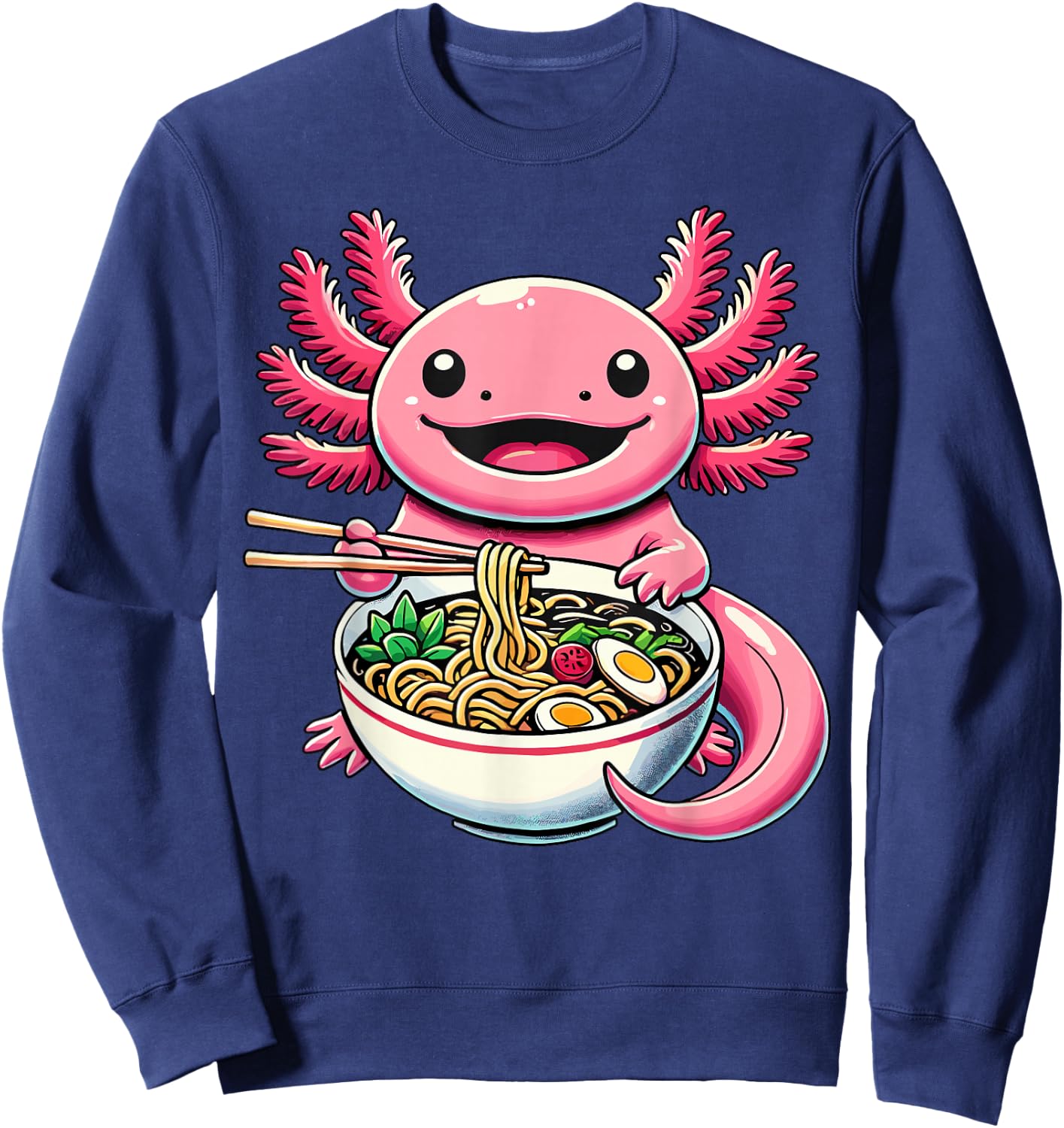 Kawaii Axolotl Eating Ramen Noodles Axolotl Sweatshirt - Sweatshirt | Navy