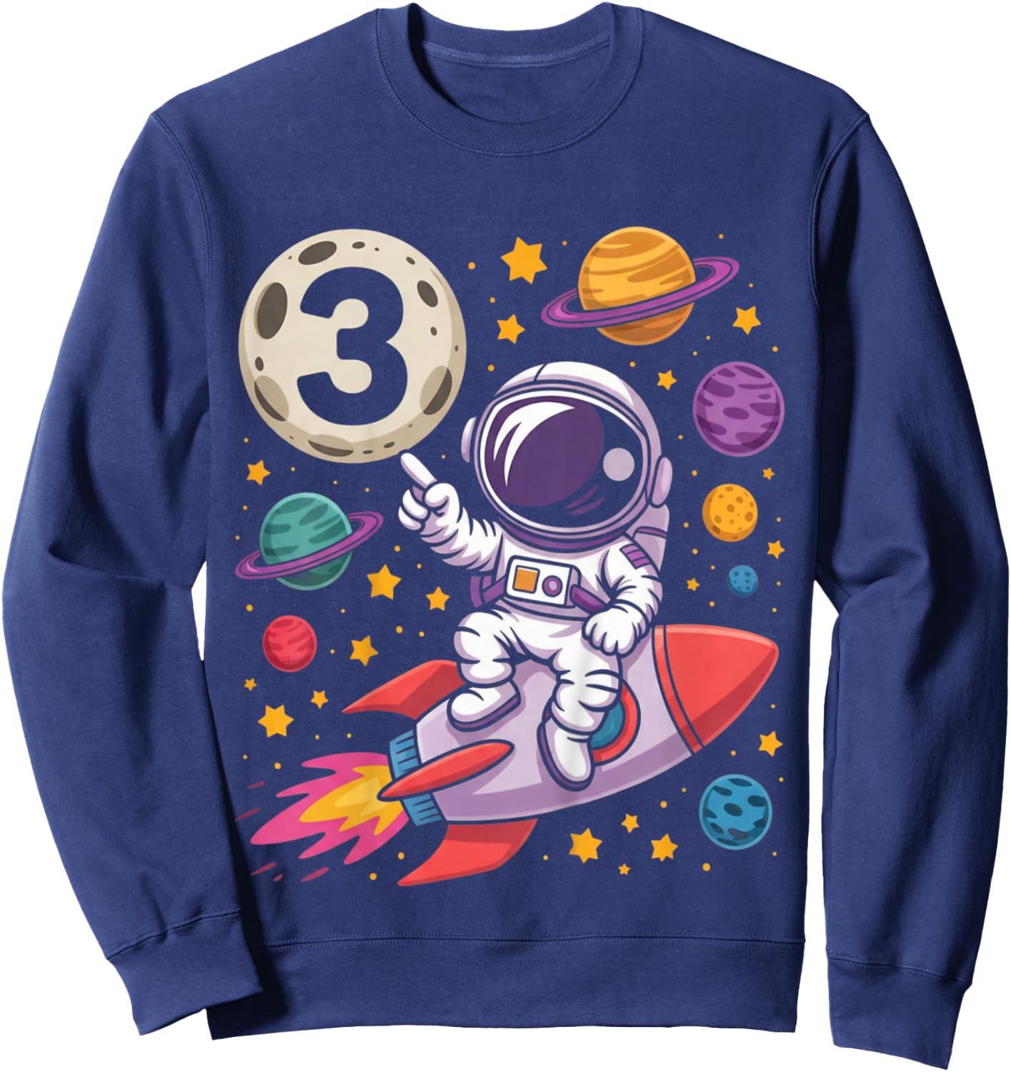 Kids 3rd Birthday Astronaut Galaxy Space 3 Three Birthday Boy Sweatshirt - Sweatshirt | Navy