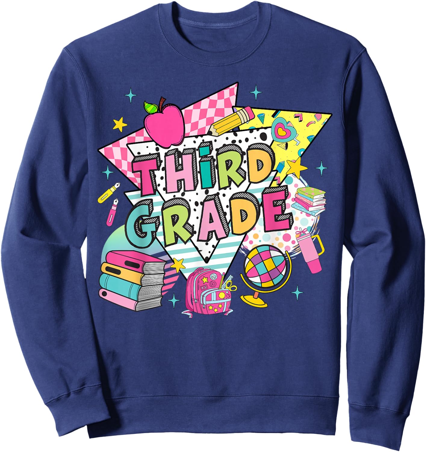 Third Grade Teachers Students Retro 90s Back To School Sweatshirt - Sweatshirt | Navy