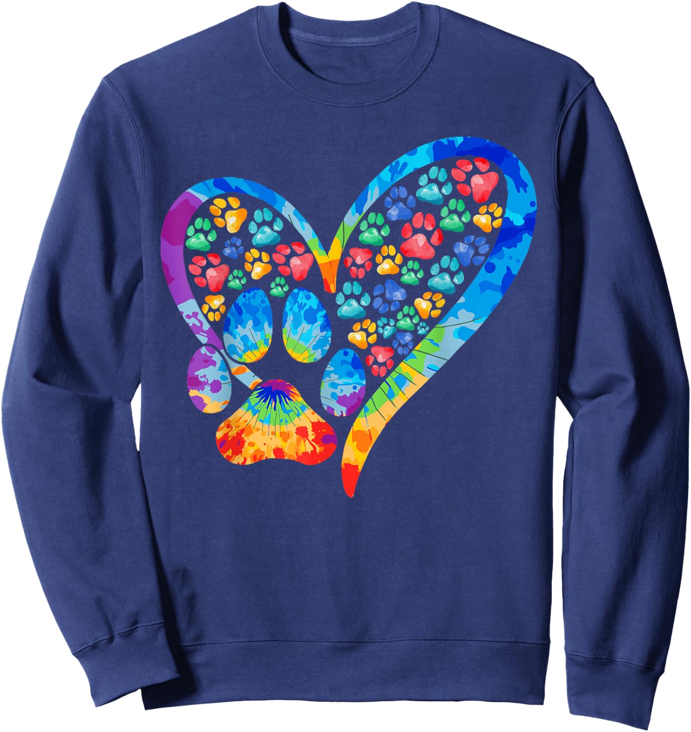 Tie Dye Love Dog Paw Print Heart Animal Lover Sweatshirt - Sweatshirt | Navy