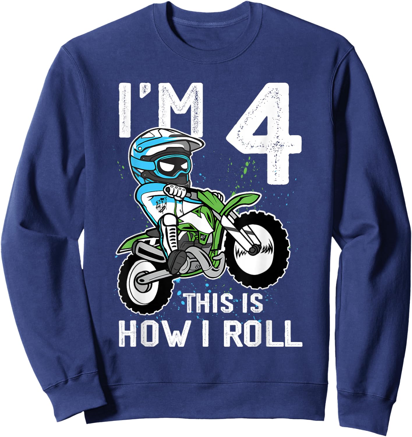4th Birthday Motorcycle Dirt Bike Birthday 4 Year Old Boy Sweatshirt - Sweatshirt | Navy