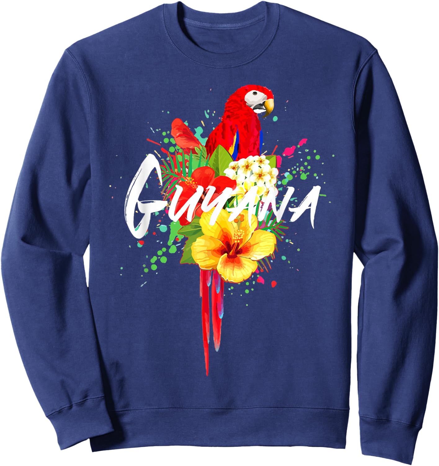 Guyana Parrot Tropical Plants Guyanese Souvenir Vintage Sweatshirt - Sweatshirt | Navy