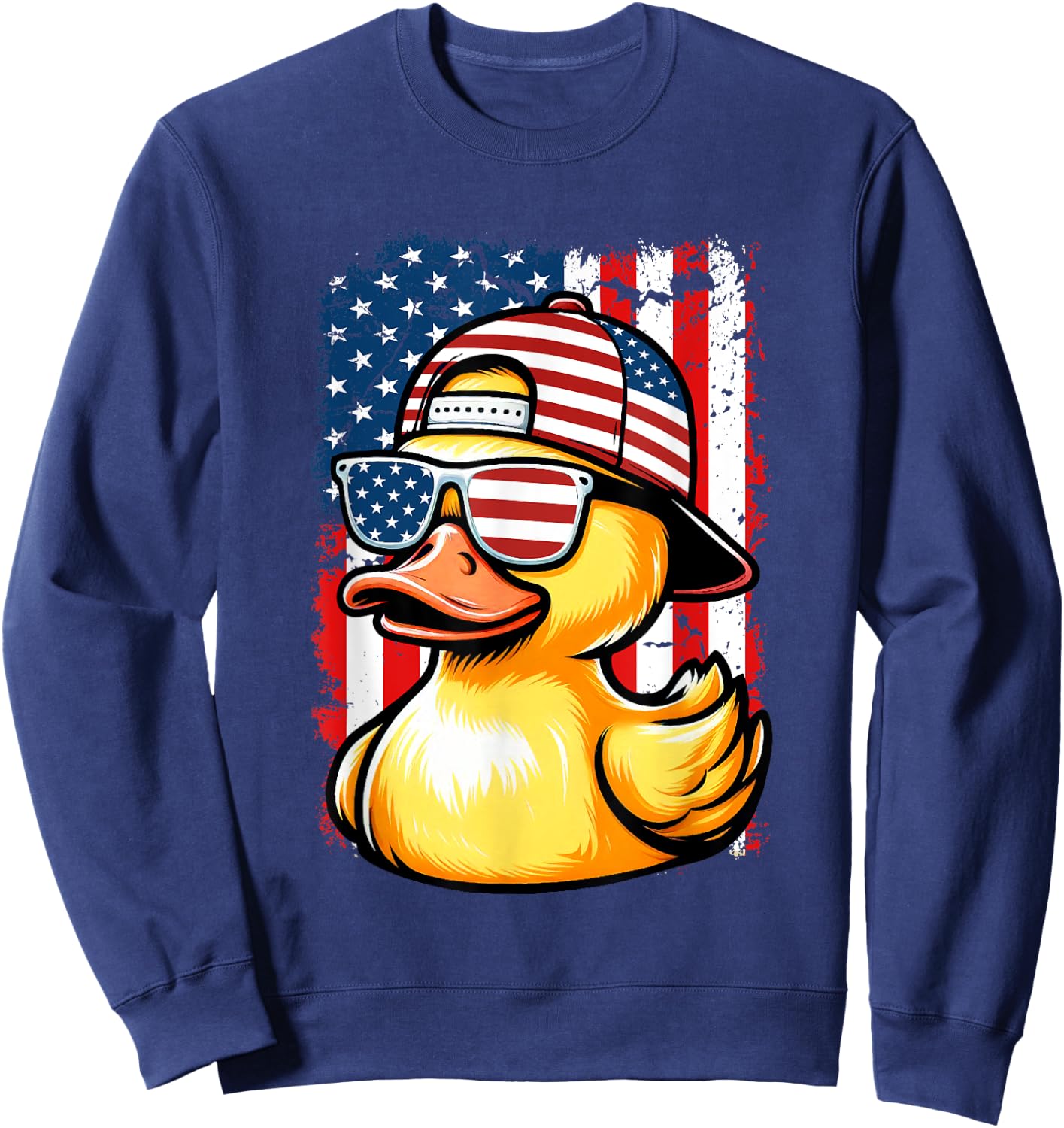 Rubber Duck American Flag 4th Of July Funny Sunglasses Duck Women Kids Men Sweatshirt - Sweatshirt | Navy