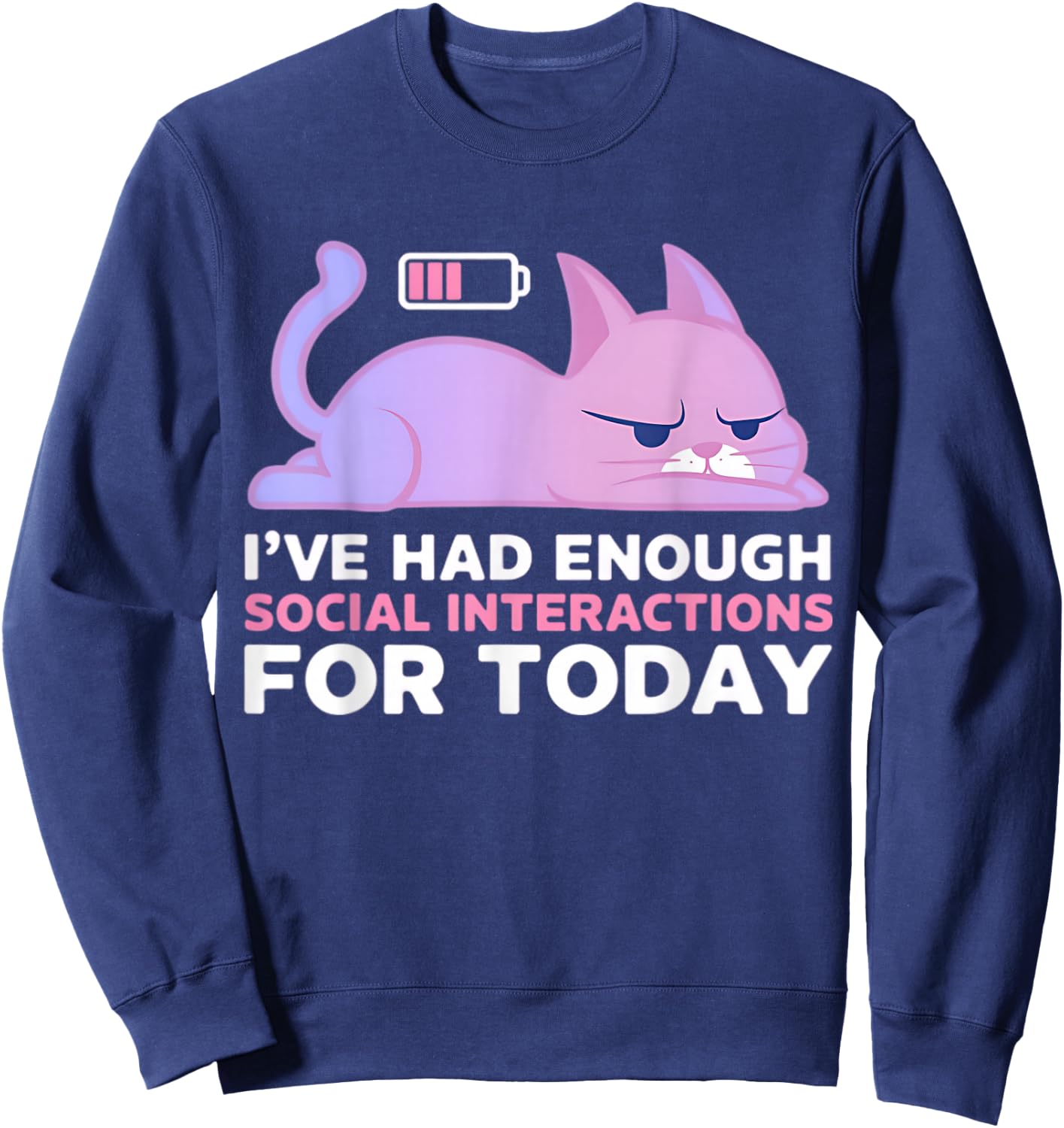 Enough Social Interaction Today Grumpy Funny Cat Sweatshirt - Sweatshirt | Navy