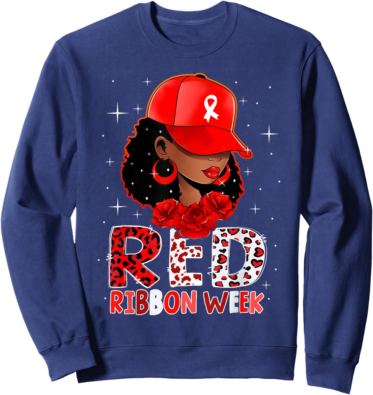 Black Girl Red Ribbon Week Leopard We Wear Red for Awareness Sweatshirt - Sweatshirt | Navy