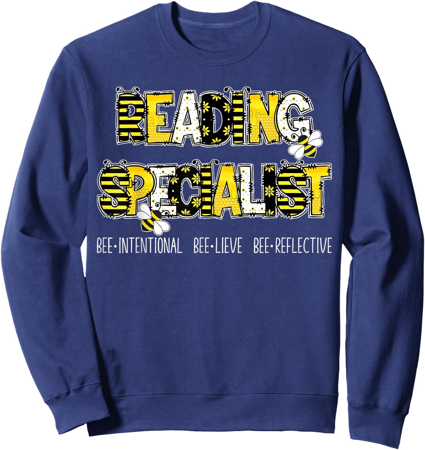 Retro Reading Specialist Bee Reading Interventionist Squad Sweatshirt - Sweatshirt | Navy