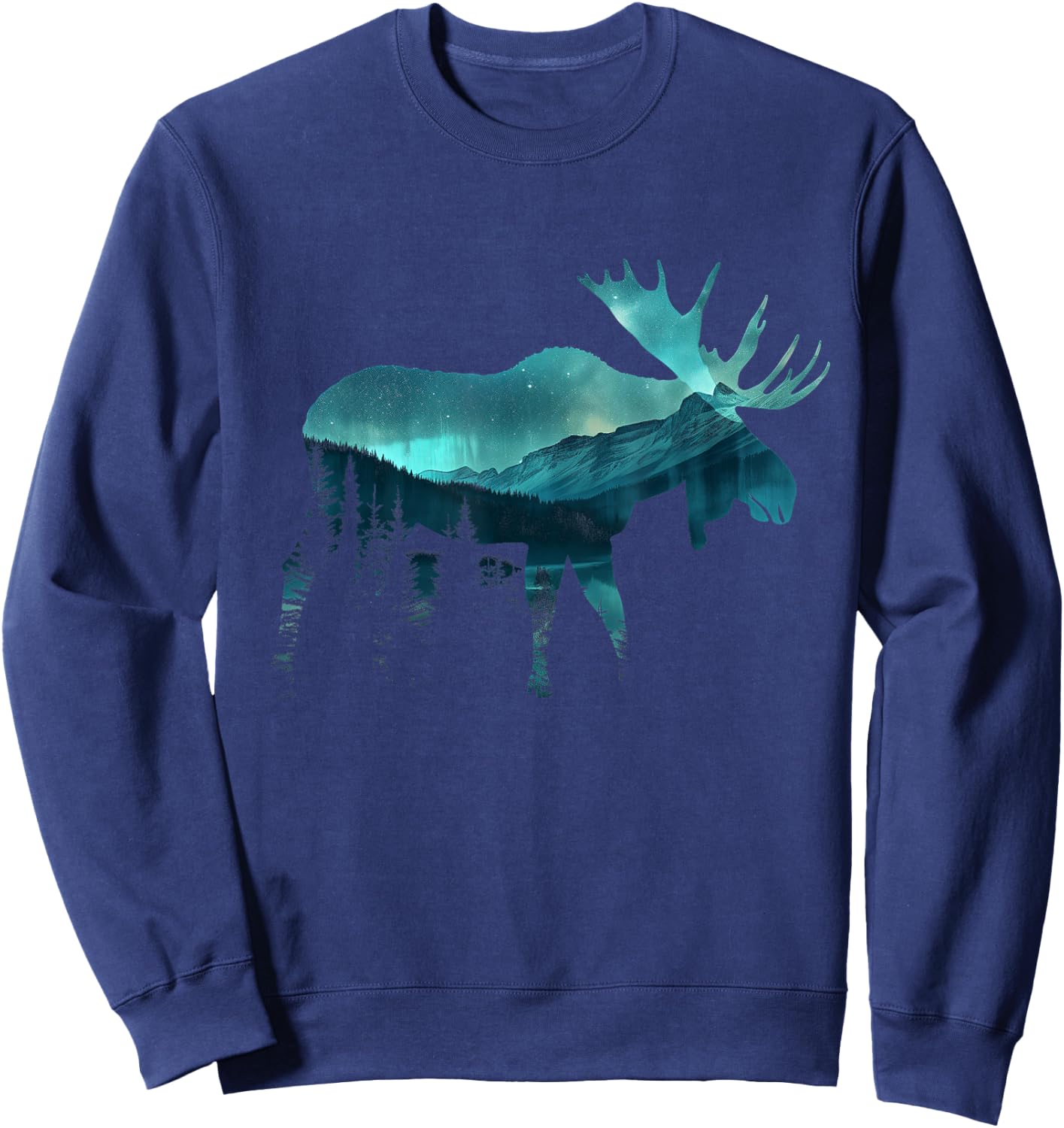 Moose Northern Light Winter Hiking Alaska Nature Lover Sweatshirt - Sweatshirt | Navy