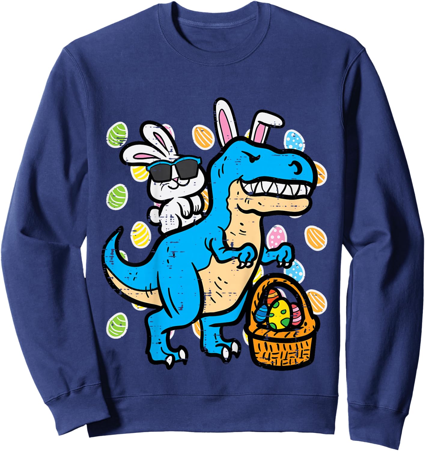 Kids Easter Bunny On Trex Dino Egg Rabbit Boys Kids Toddler Youth Sweatshirt - Sweatshirt | Navy