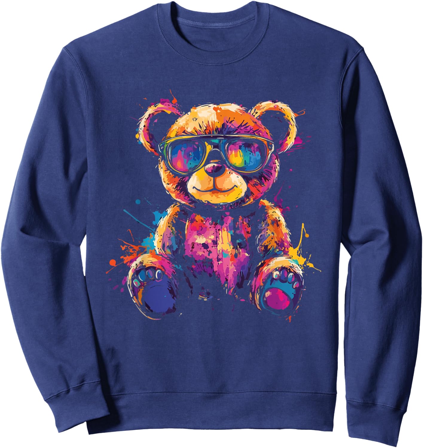 Cool Colourful Bear with Sunglasses , black Sweatshirt - Sweatshirt | Navy