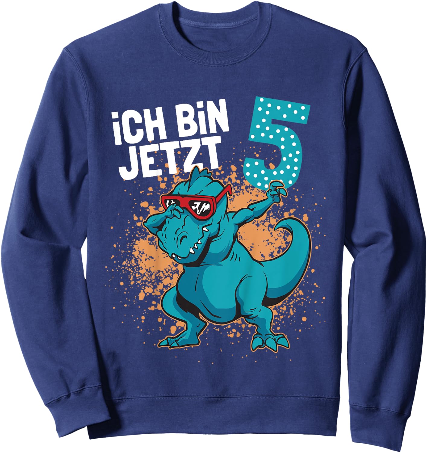 Children's Birthday Shirt 5 Years Boy Dinosaur | Dino Ich Bin 5 , black Sweatshirt - Sweatshirt | Navy