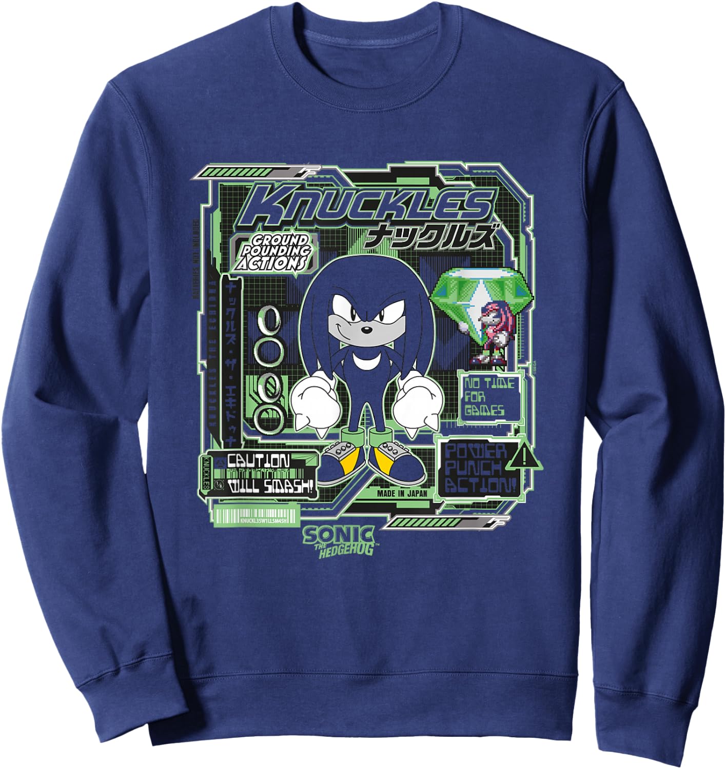 Sonic The Hedgehog Knuckles Vintage Kanji Poster Sweatshirt - Sweatshirt | Navy