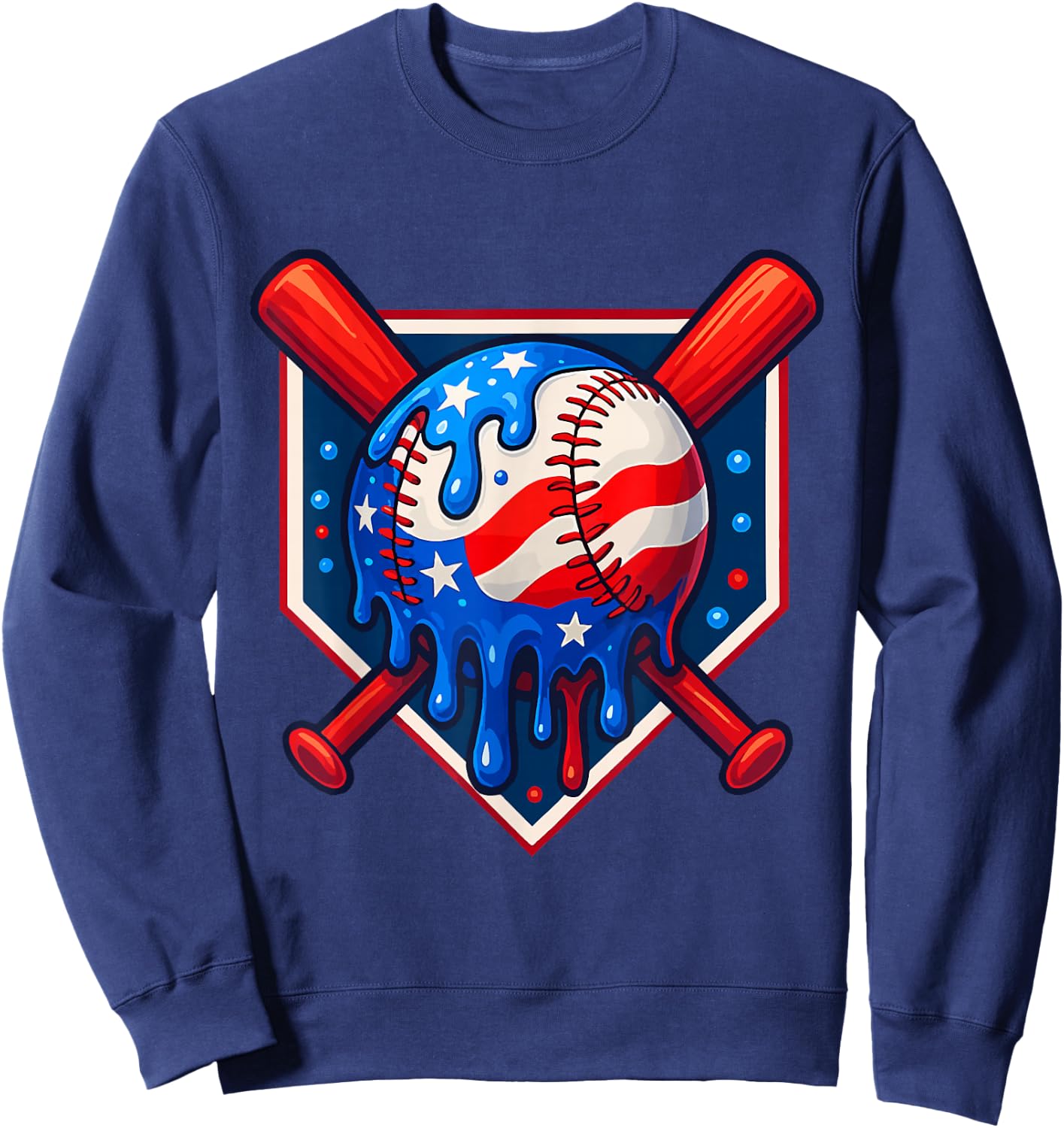 Funny America Baseball Drip Ice Cream 4th Of July US Flag Sweatshirt - Sweatshirt | Navy