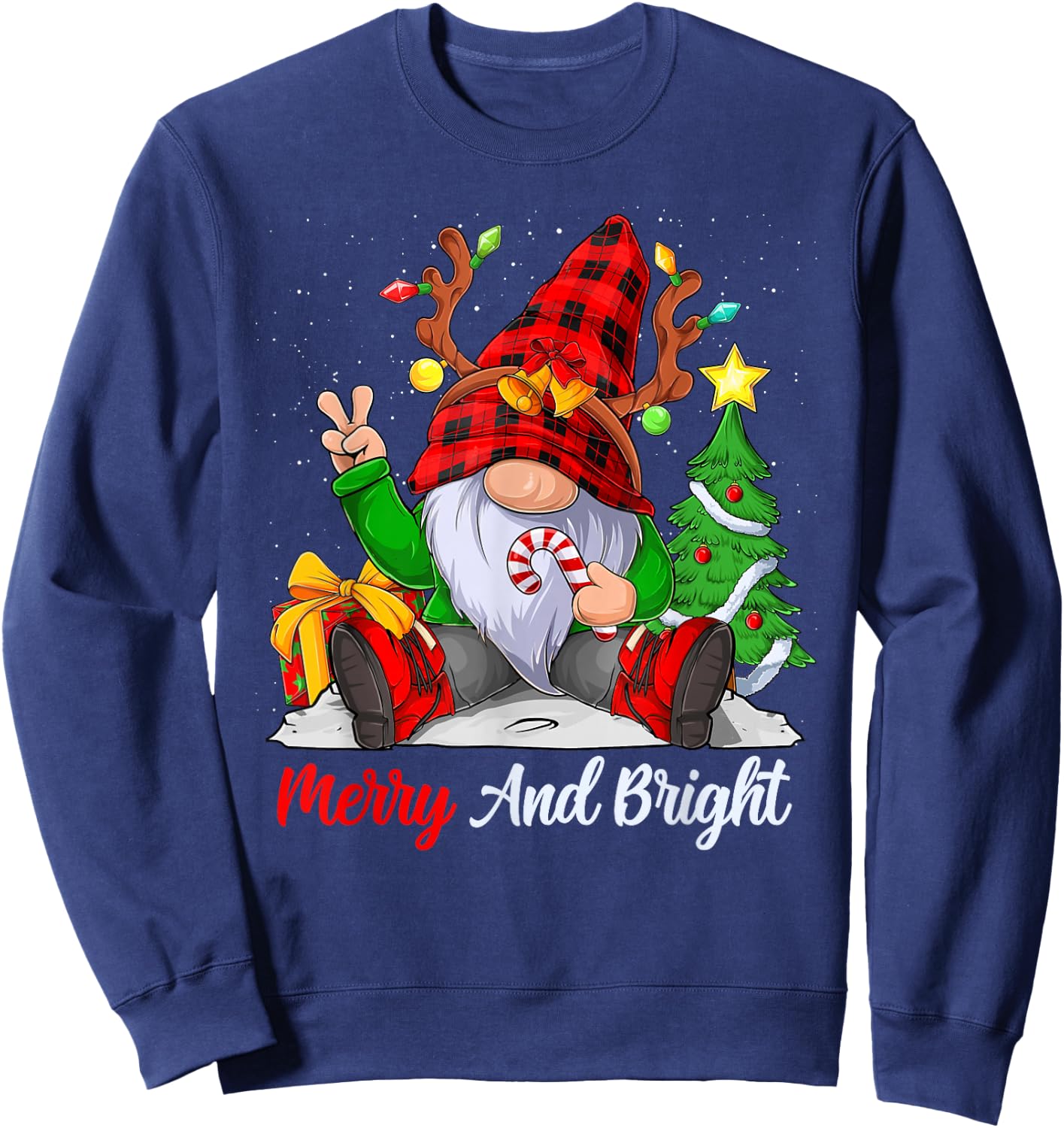 Merry and bright christmas gnome family pajamas matching Sweatshirt - Sweatshirt | Navy
