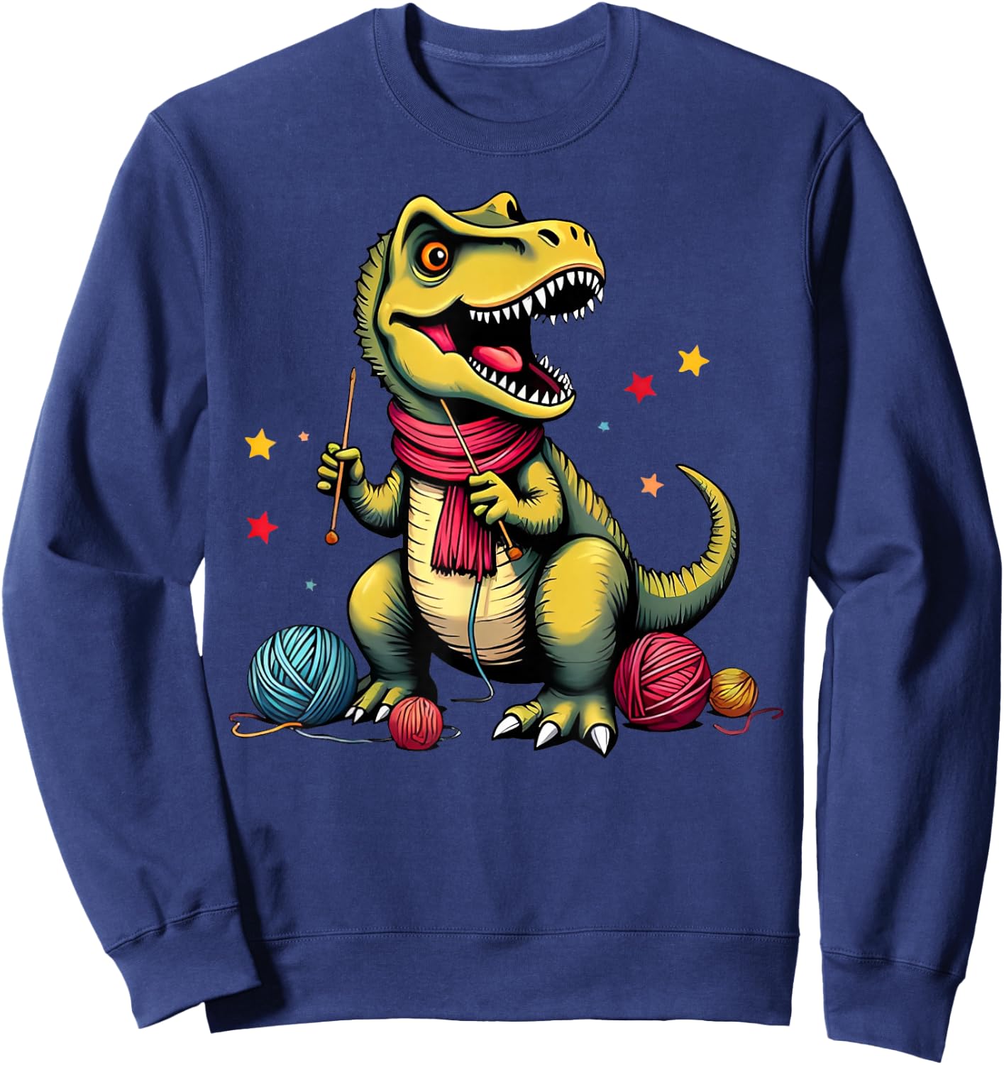 Cute Crochet Yarn Dinosaur T Rex Knitting Crochet Sweatshirt - Sweatshirt | Navy