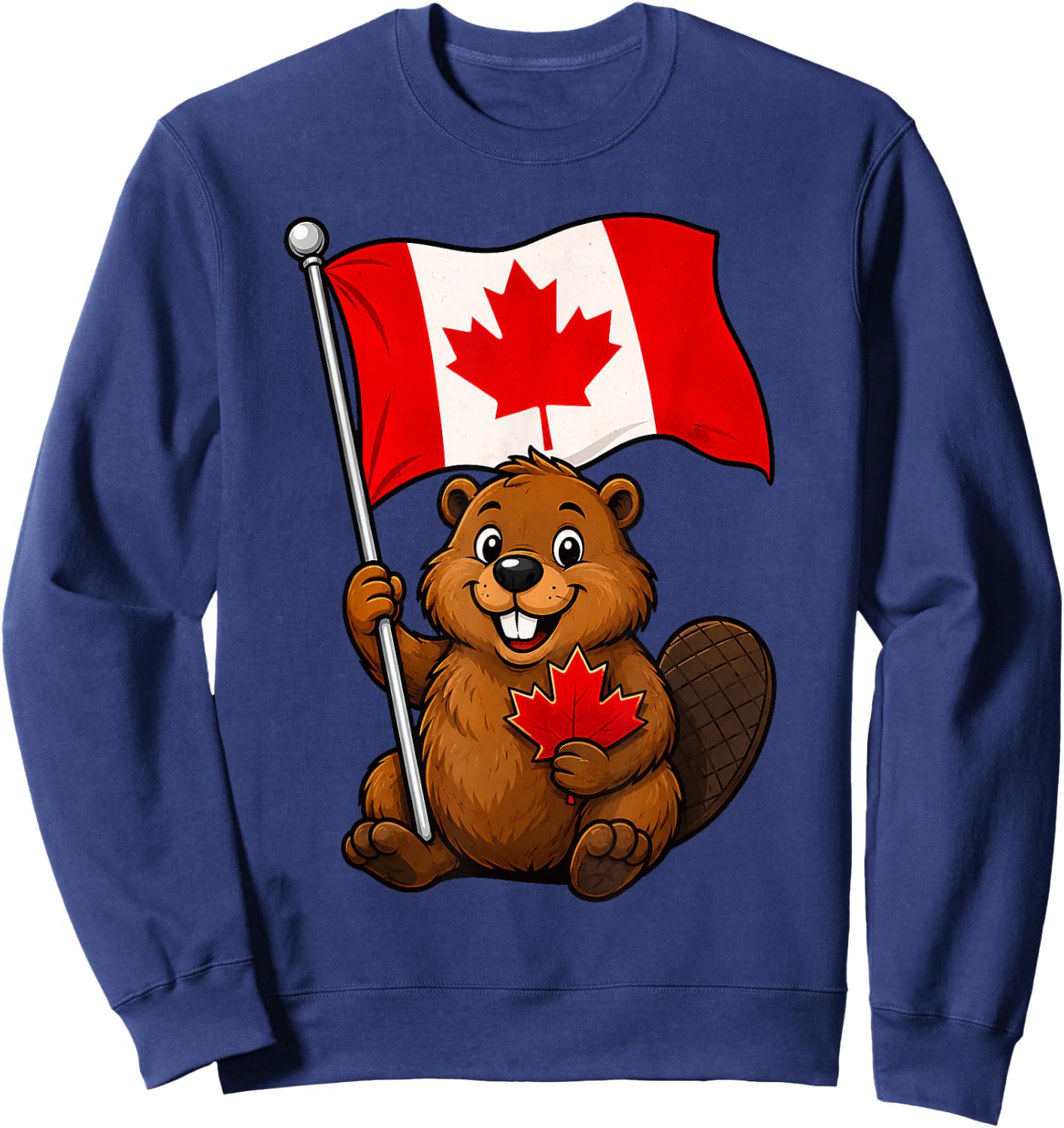 Cute Beaver Flag Patriotic Maple Leaf Canada Day Canadian Sweatshirt - Sweatshirt | Navy