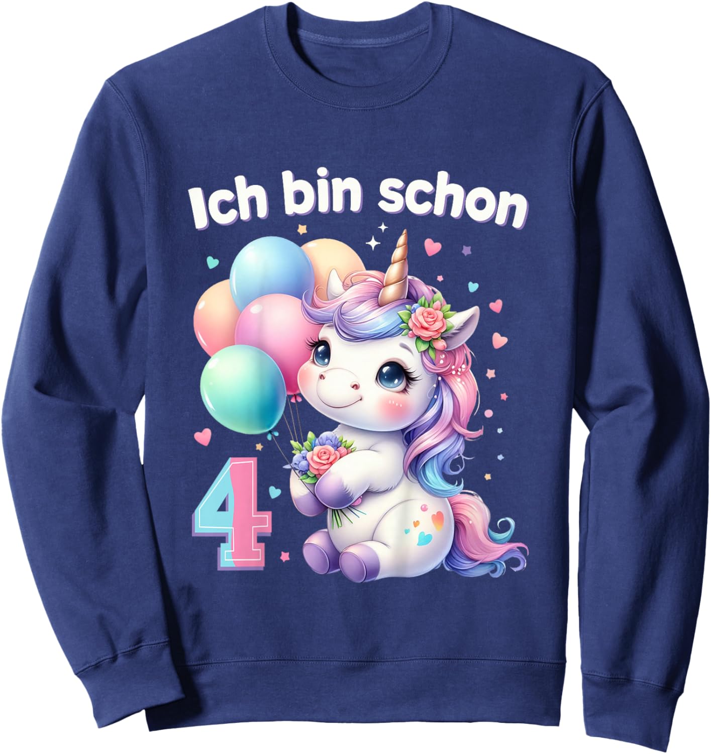 Children's 4th Birthday Girl 4 Years Unicorn Party Outfit Unicorn , black Sweatshirt - Sweatshirt | Navy