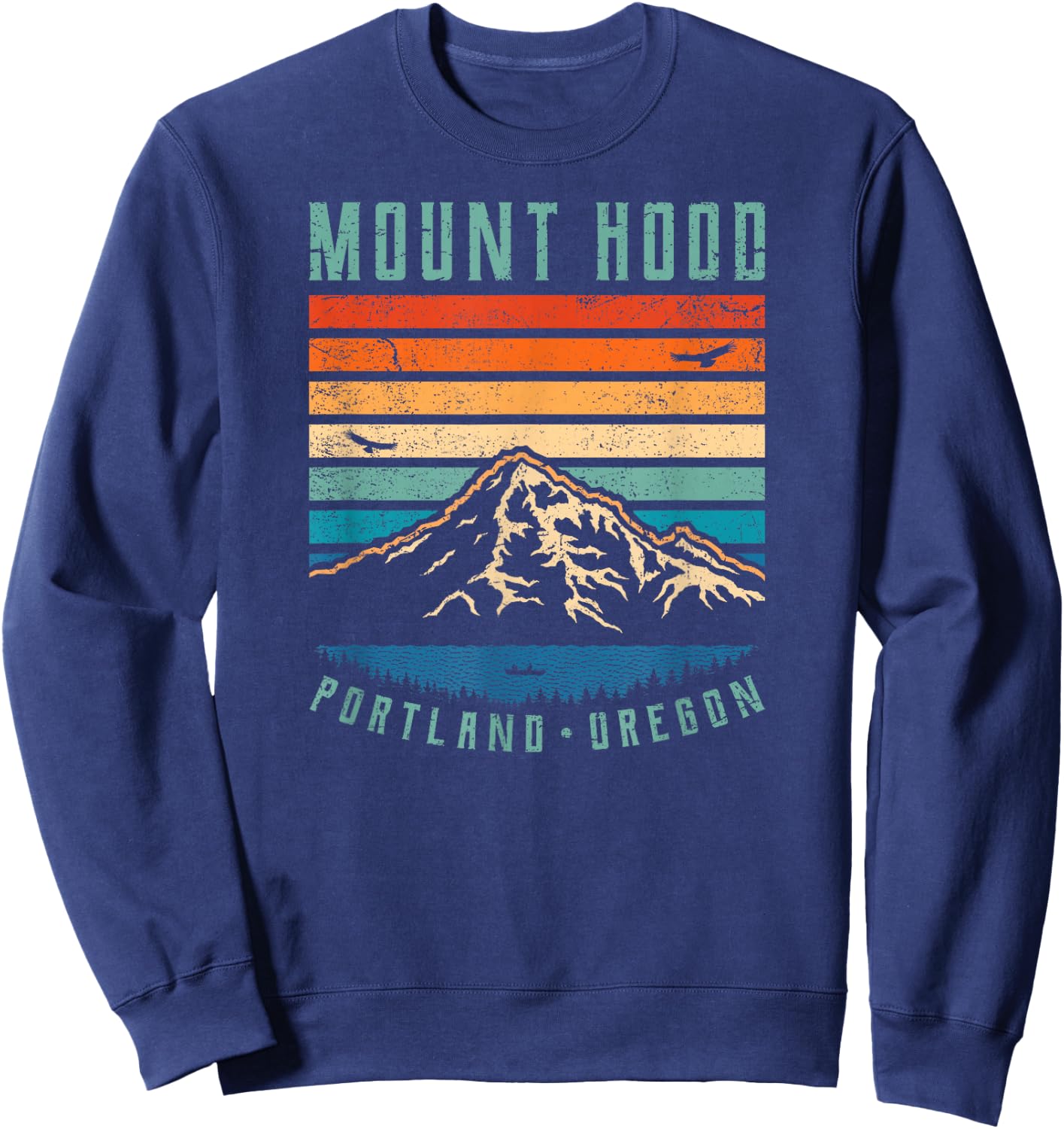 Mt Hood Retro | Mount Hood Portland Oregon Vintage Mountain Sweatshirt - Sweatshirt | Navy