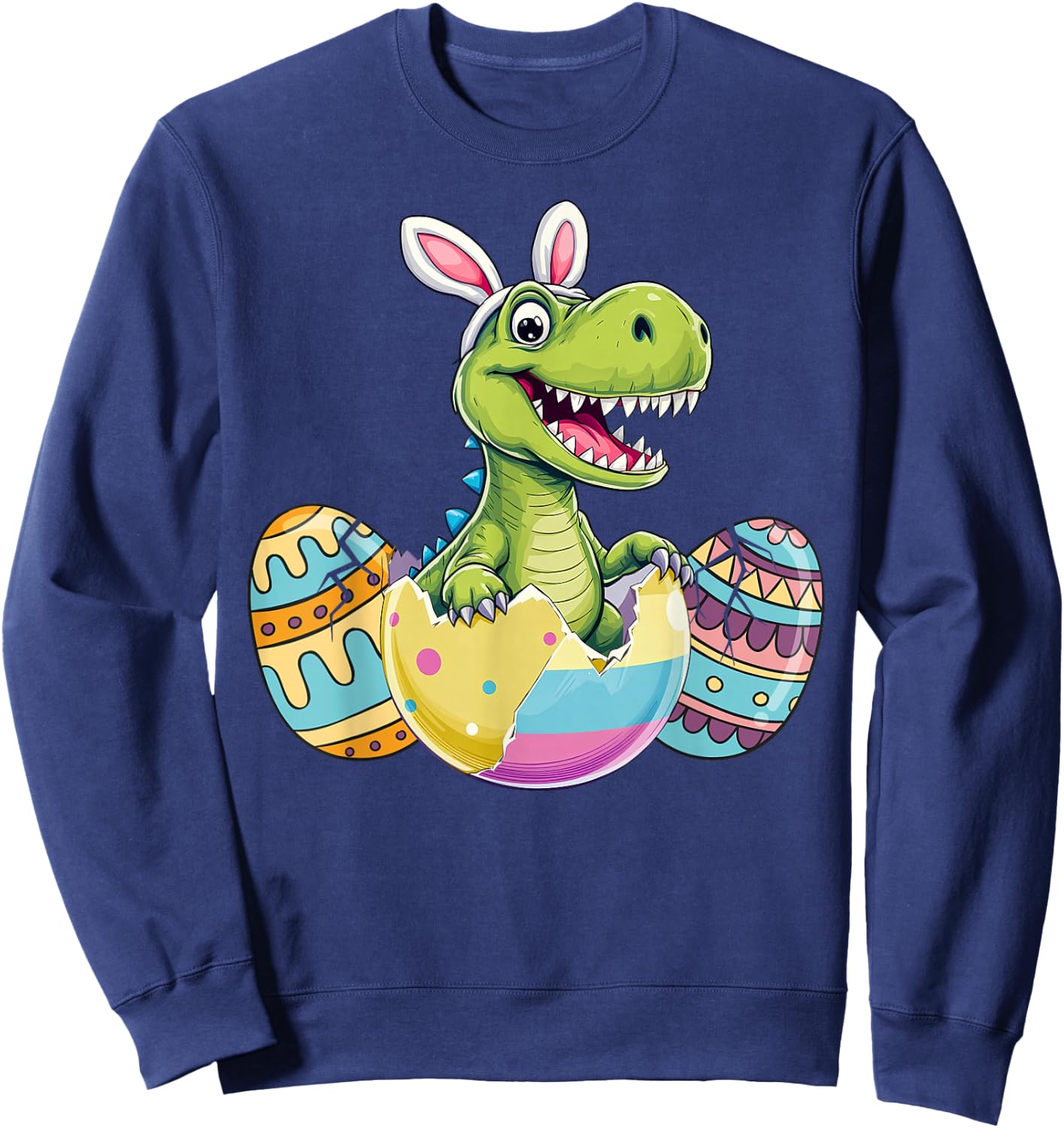 Happy Easter Dinosaur Bunny Ears Egg T Rex Kids Boys Sweatshirt - Sweatshirt | Navy
