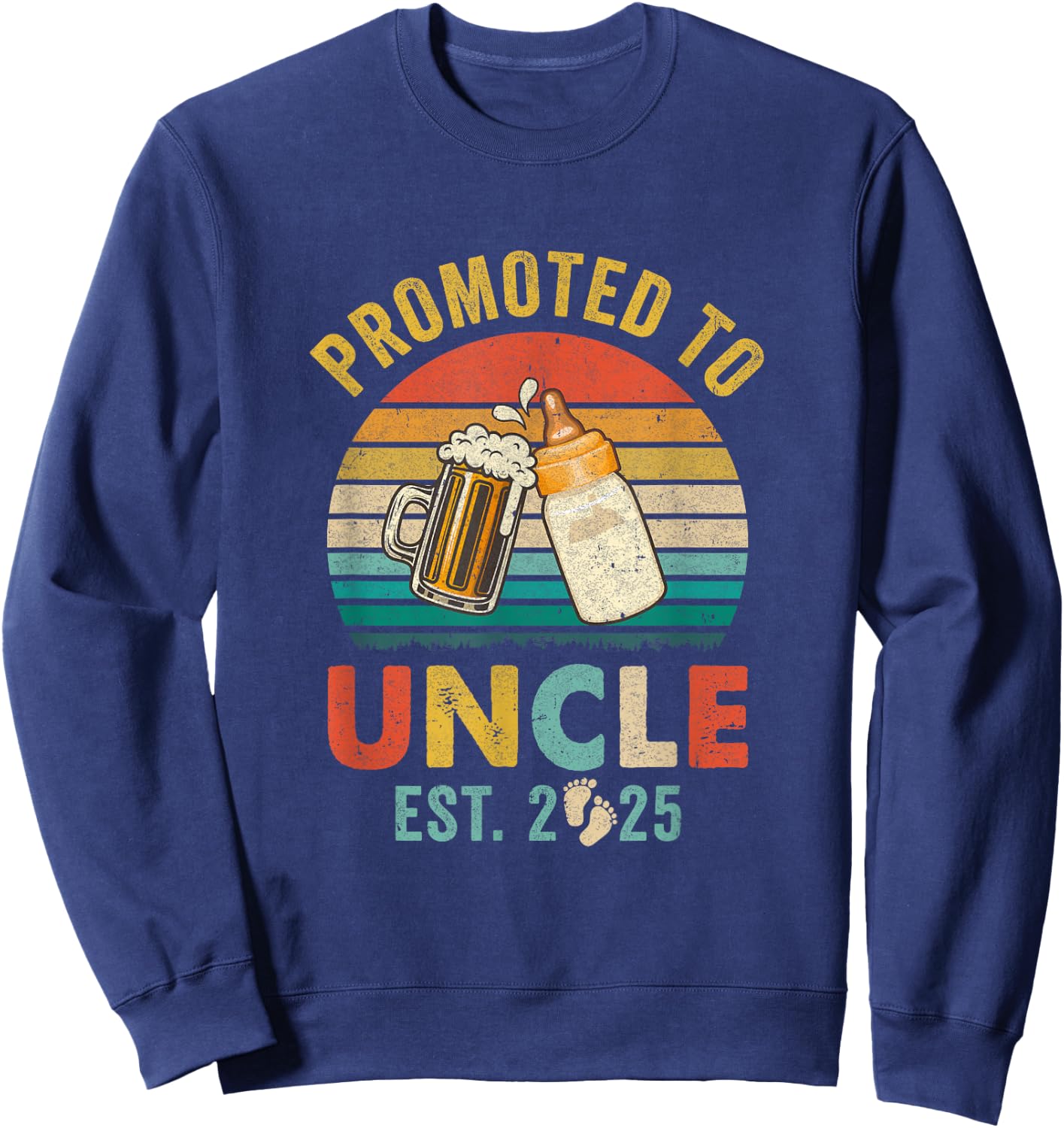 Promoted To Uncle Est 2025 Vintage New Uncle Fathers Day Sweatshirt - Sweatshirt | Navy