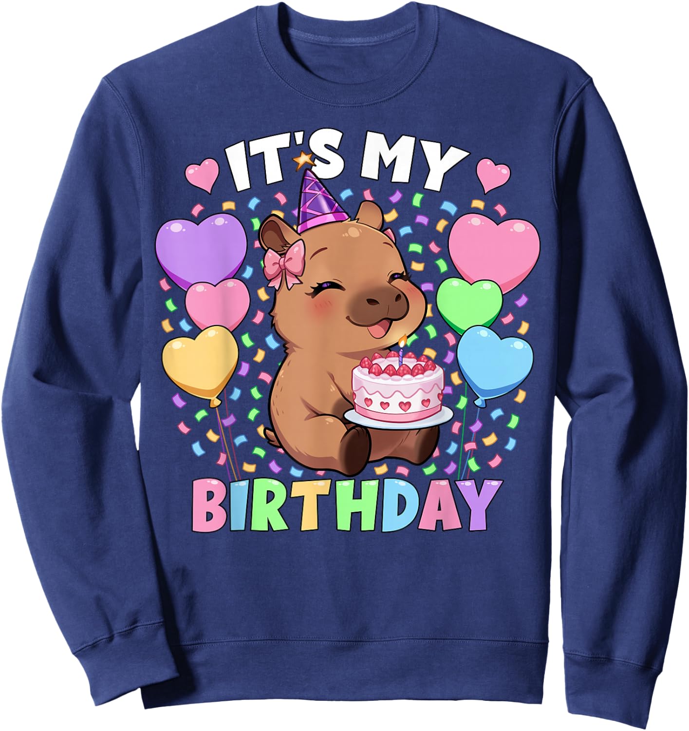 Capybara Birthday Shirt | It's My Birthday Capybara Girls Sweatshirt - Sweatshirt | Navy