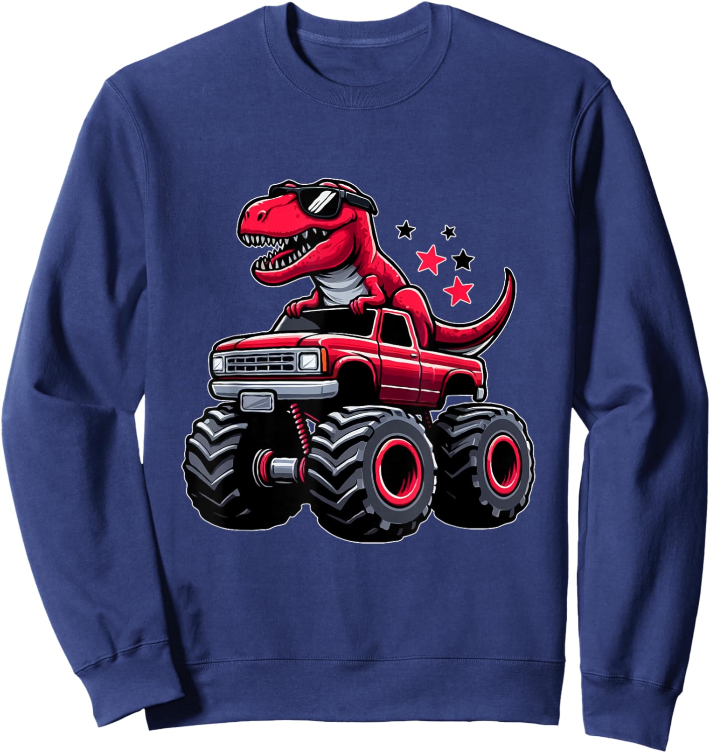 Red Dino Sunglasses T-Rex Riding Monster Truck Kids Boys Sweatshirt - Sweatshirt | Navy