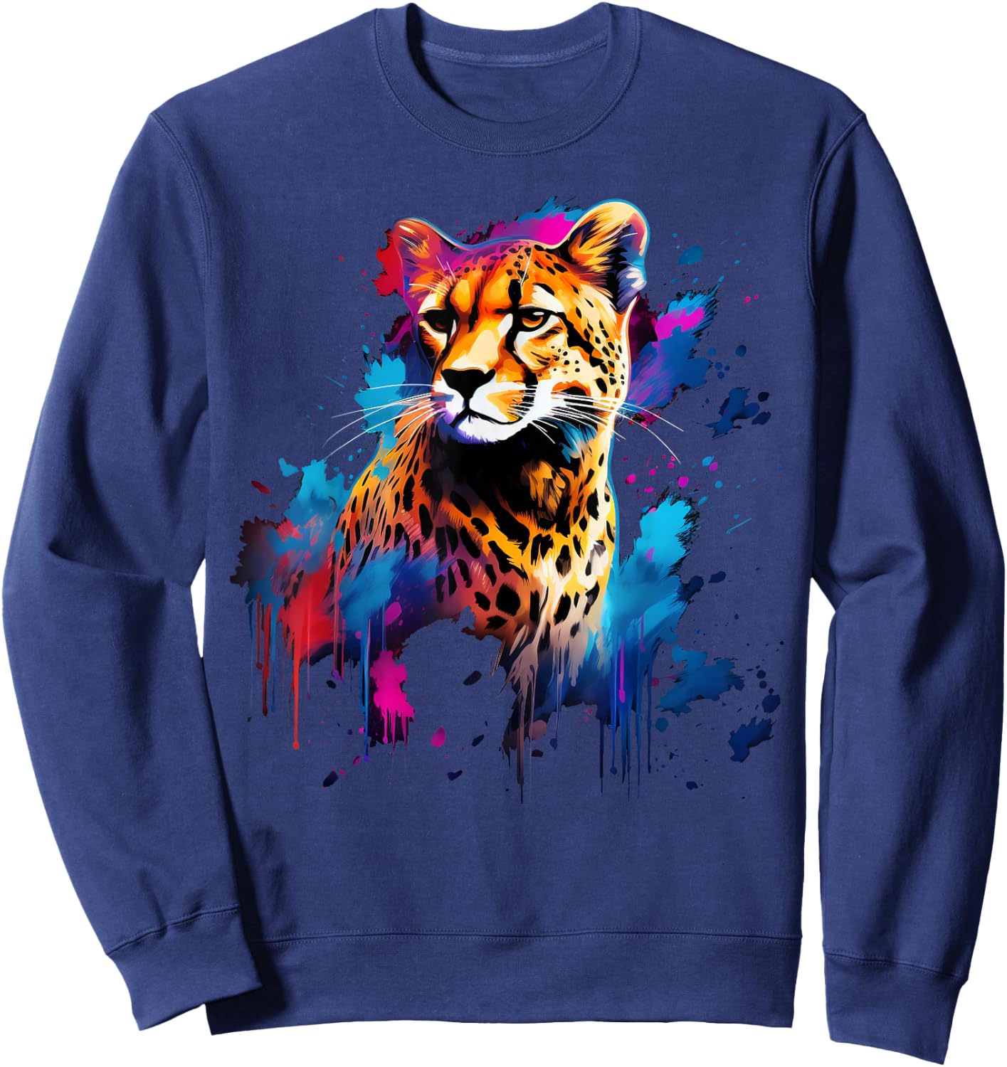 Cool Cheetah on colorful painted Cheetah Sweatshirt - Sweatshirt | Navy