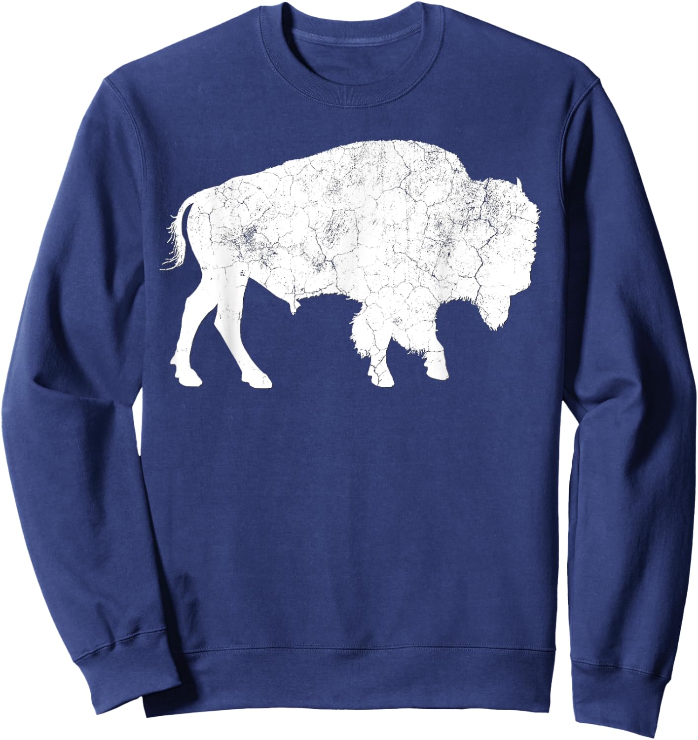 Distressed Buffalo Retro Bison Animal Lover Shirt Men Women Sweatshirt - Sweatshirt | Navy