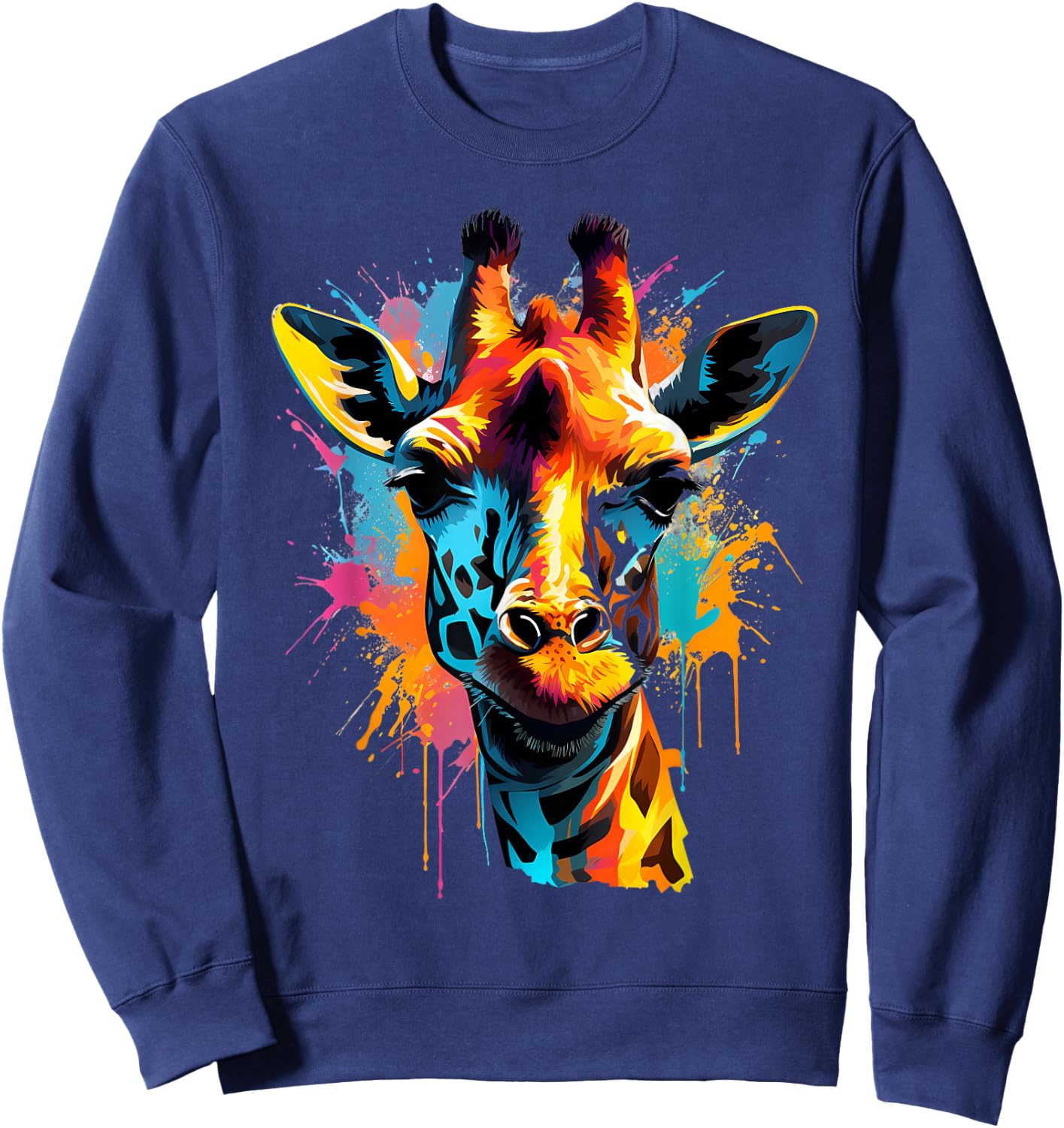 Giraffe Artwork Wildlife Savanna Portrait Colorful Splash Sweatshirt - Sweatshirt | Navy