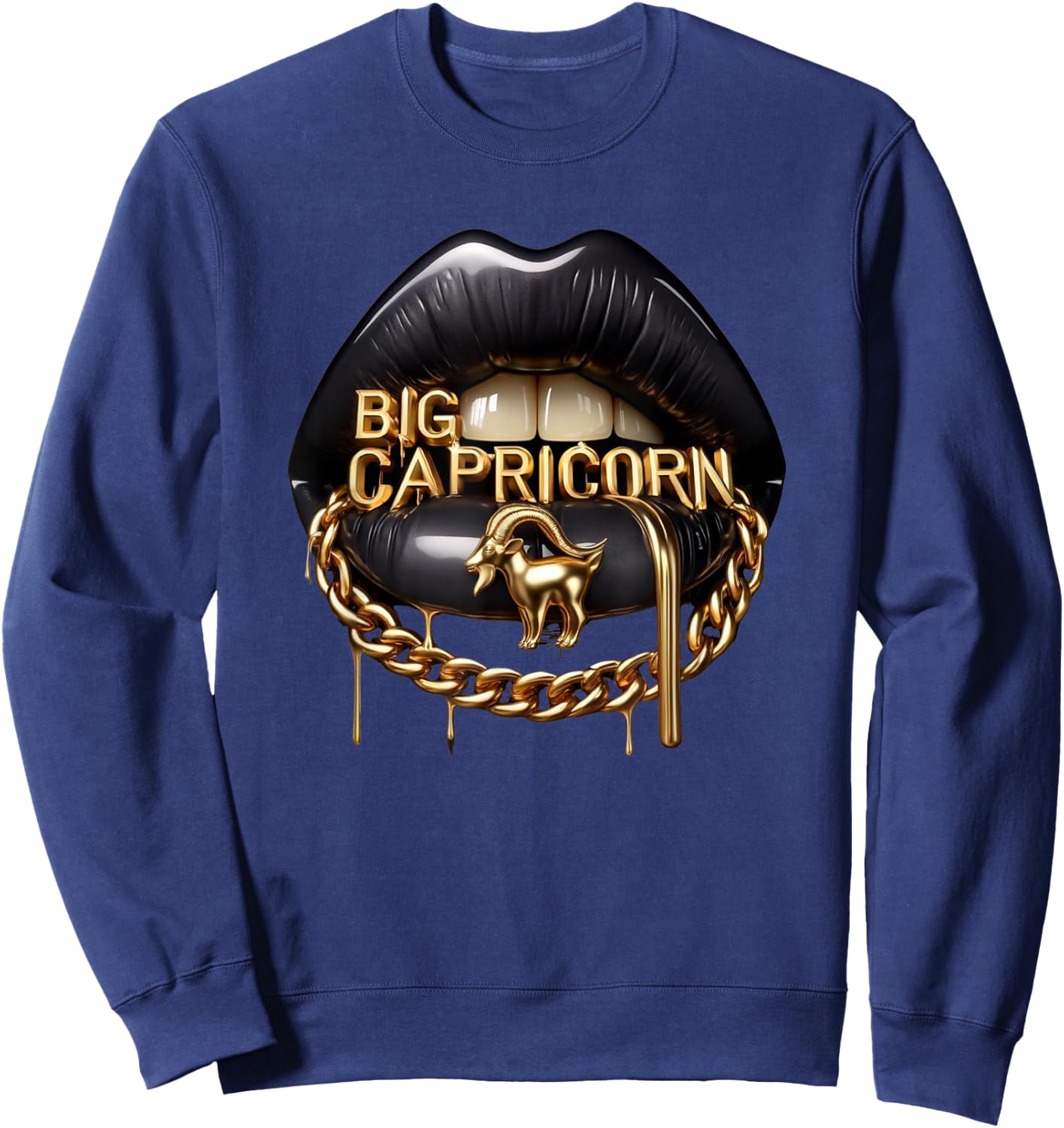 Big Capricorn Astrology Zodiac Lips Mouth Sweatshirt - Sweatshirt | Navy