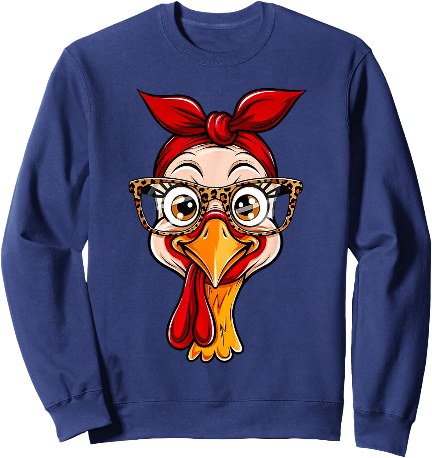 Thanksgiving Turkey Face Leopard Print Glasses Women Girls Sweatshirt - Sweatshirt | Navy
