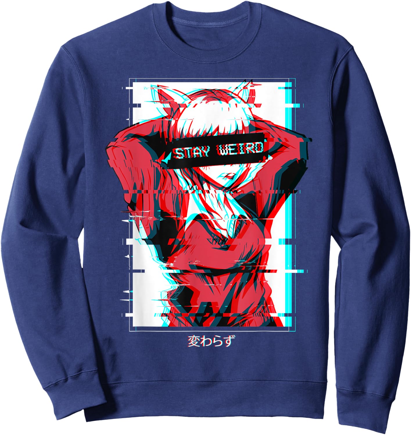 Stay Weird Anime Girl Japanese Vaporwave Aesthetic Waifu Sweatshirt - Sweatshirt | Navy