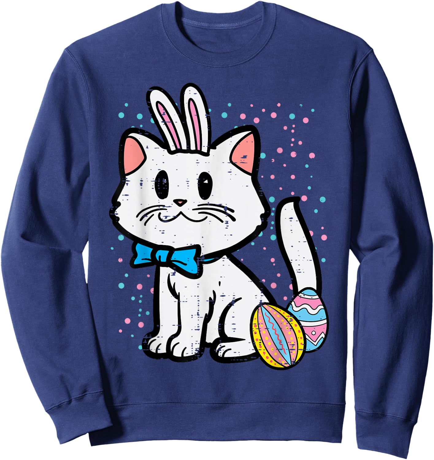 Easter White Cat Bunny Cute Kitten Toddler Girls Kids Women Sweatshirt - Sweatshirt | Navy