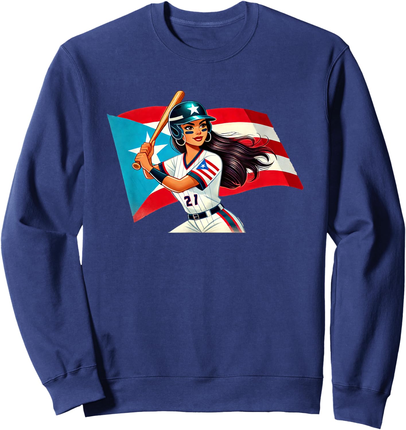 Puerto Rico Softball Baseball Boricua Flag Bat Helmet Sweatshirt - Sweatshirt | Navy
