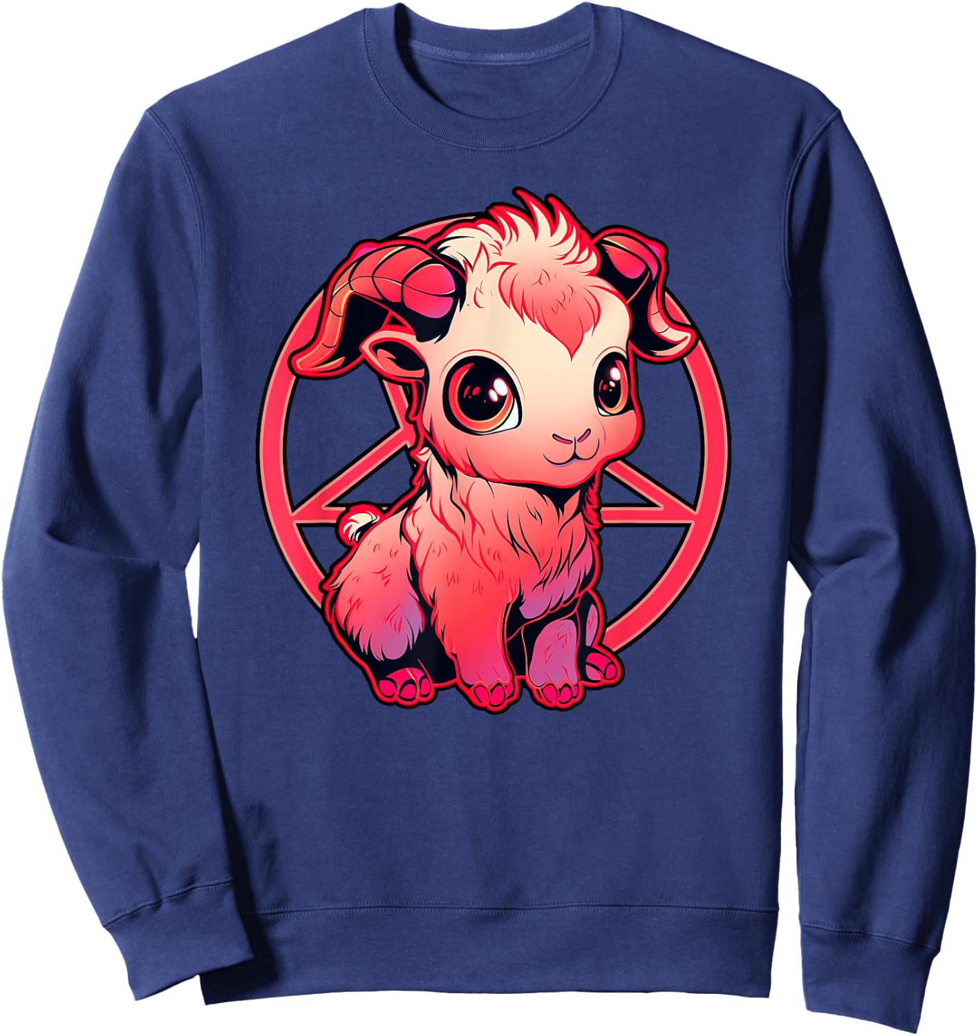 Satanic Kawaii Baby Goat Goth Girl Fun Baphomet Graphic Sweatshirt - Sweatshirt | Navy