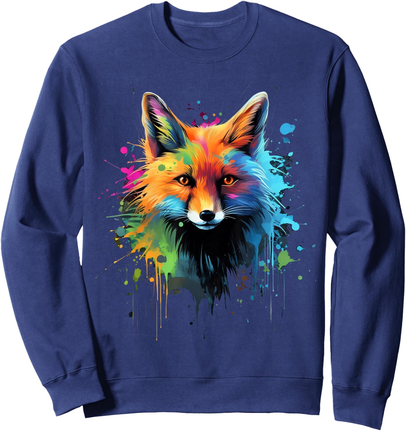Cool Fox on colorful painted Fox Sweatshirt - Sweatshirt | Navy