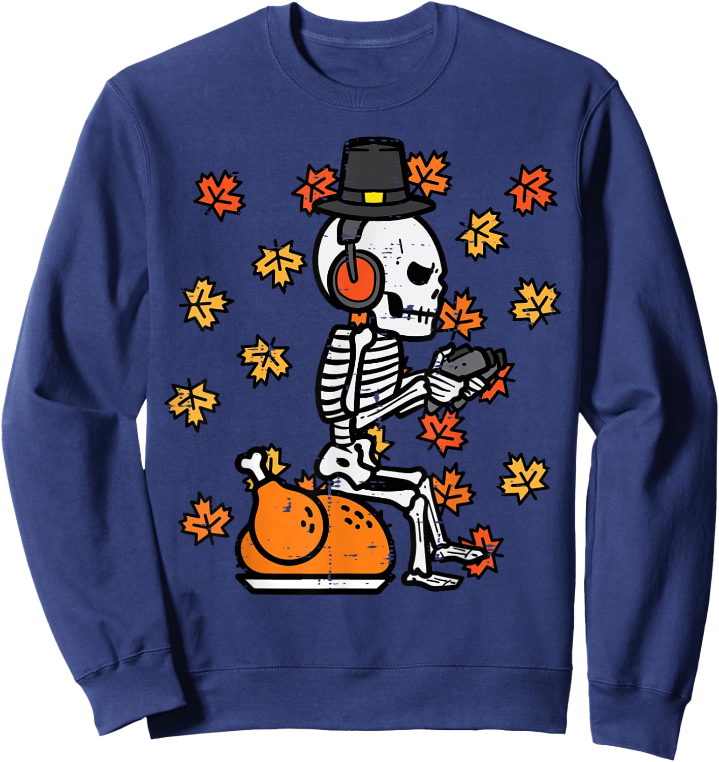Thanksgiving Skeleton Gamer Turkey Day Fall Men Boys Kids Sweatshirt - Sweatshirt | Navy