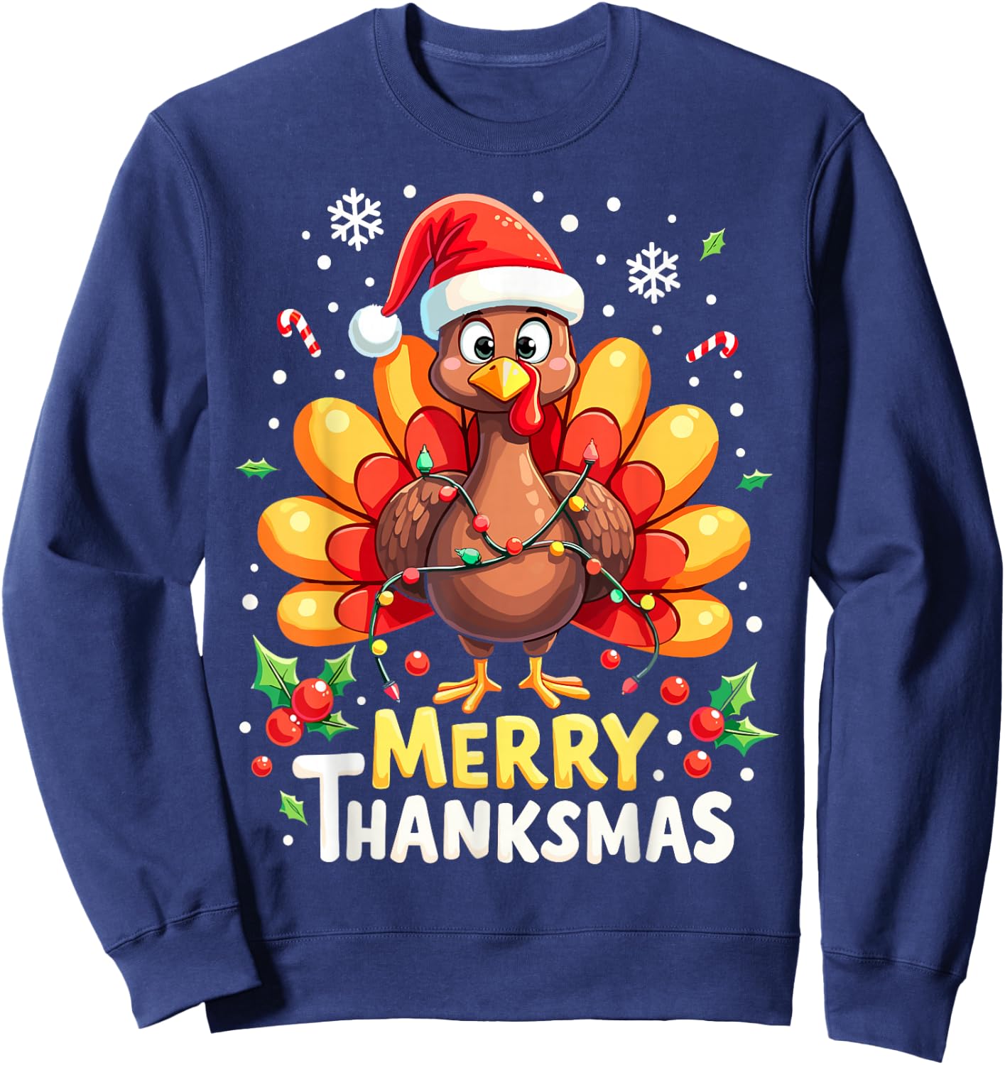 Turkey Santa Happy Merry Thanksmas Thanksgiving Christmas Sweatshirt - Sweatshirt | Navy