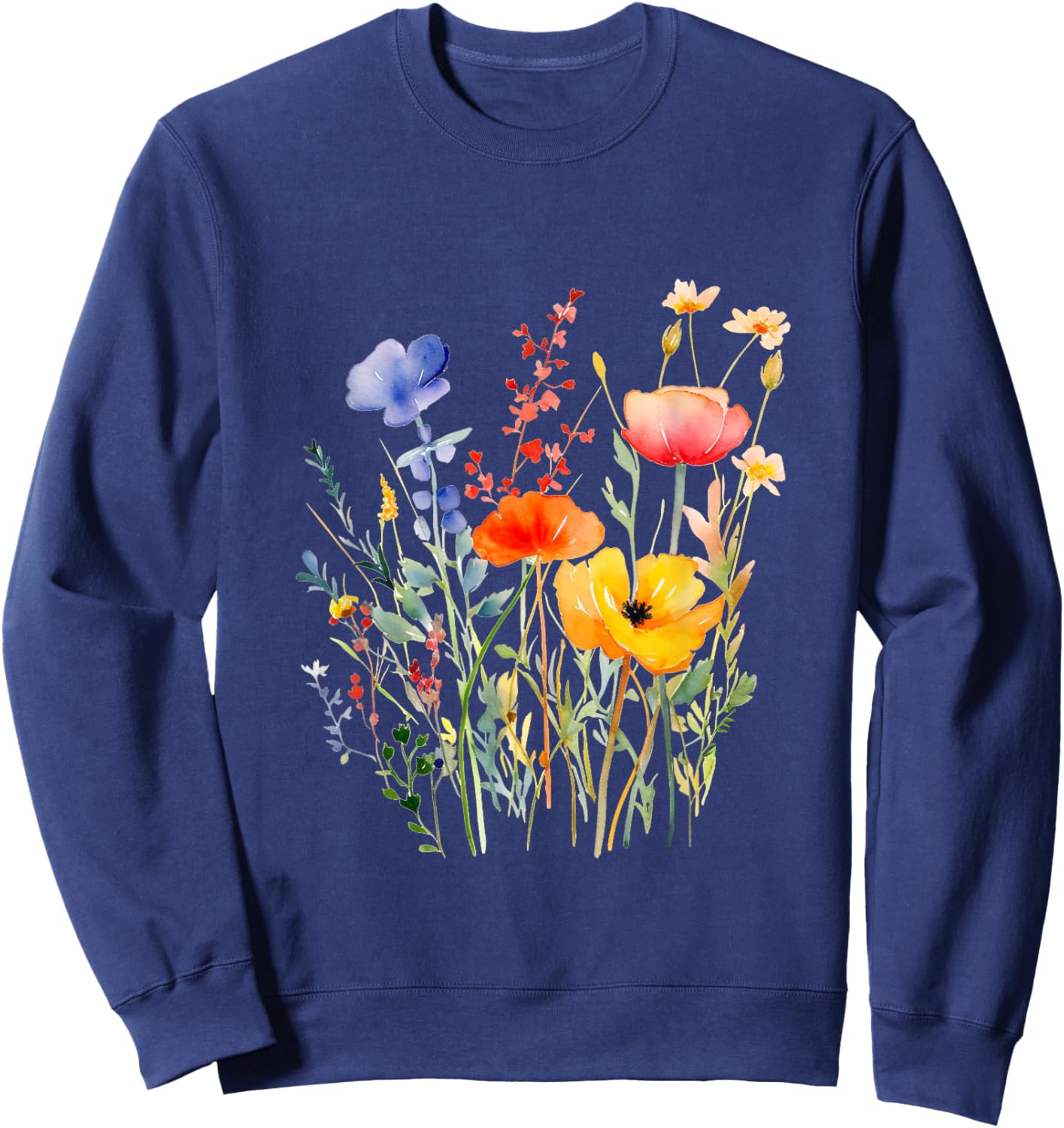 Wildflower Summer Flowers Floral Graphic Shirts Damen Schwarz Kurzarm Klein EU S Sweatshirt - Sweatshirt | Navy
