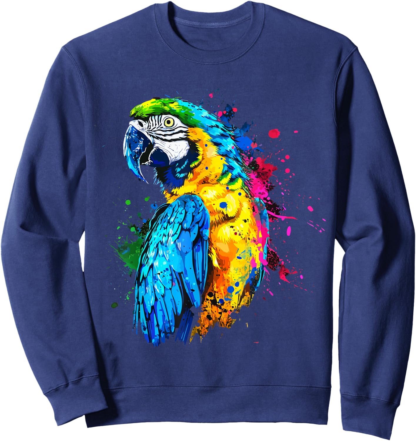 Colorful Parrot Watercolor Sweatshirt - Sweatshirt | Navy